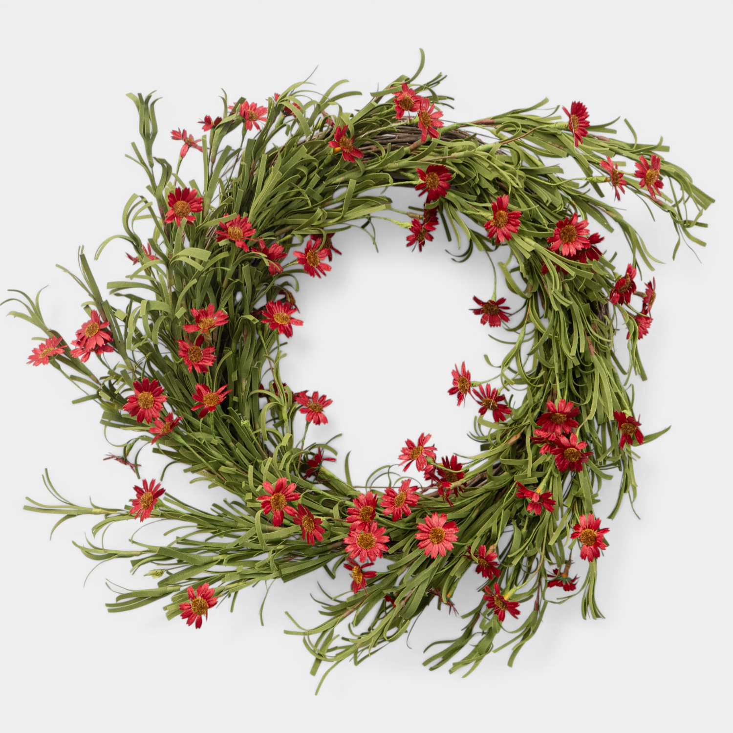 Artificial Rustic Red Daisy 18" Wreath