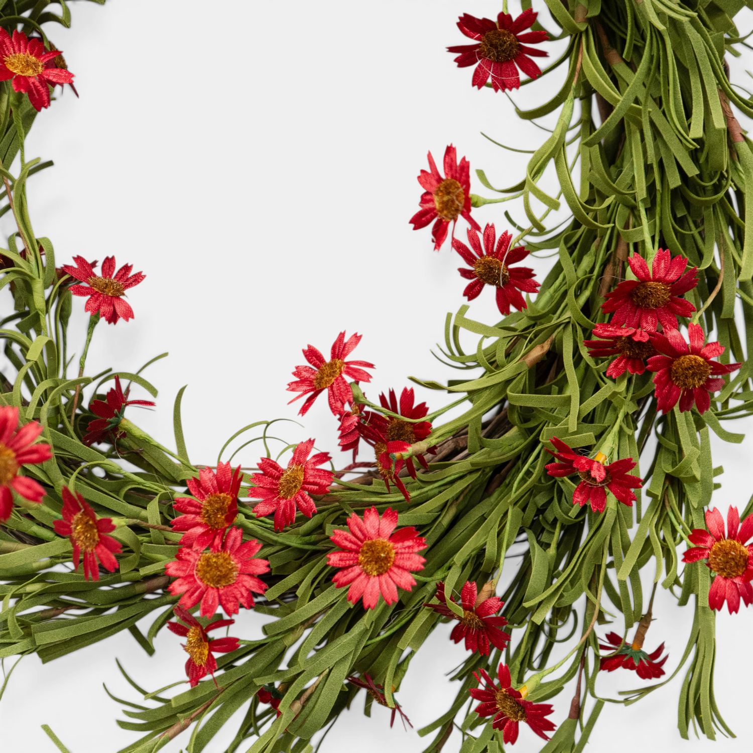 Artificial Rustic Red Daisy 18" Wreath