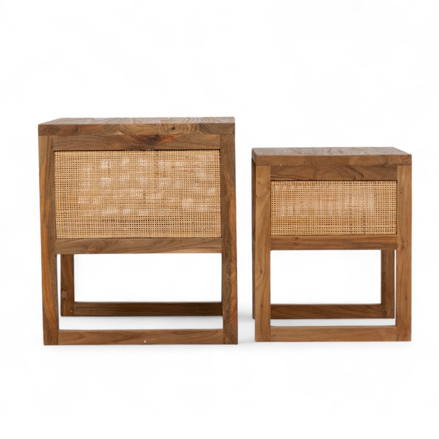Cannes Rustic Teak Wood Nesting Side Table (Set of 2)