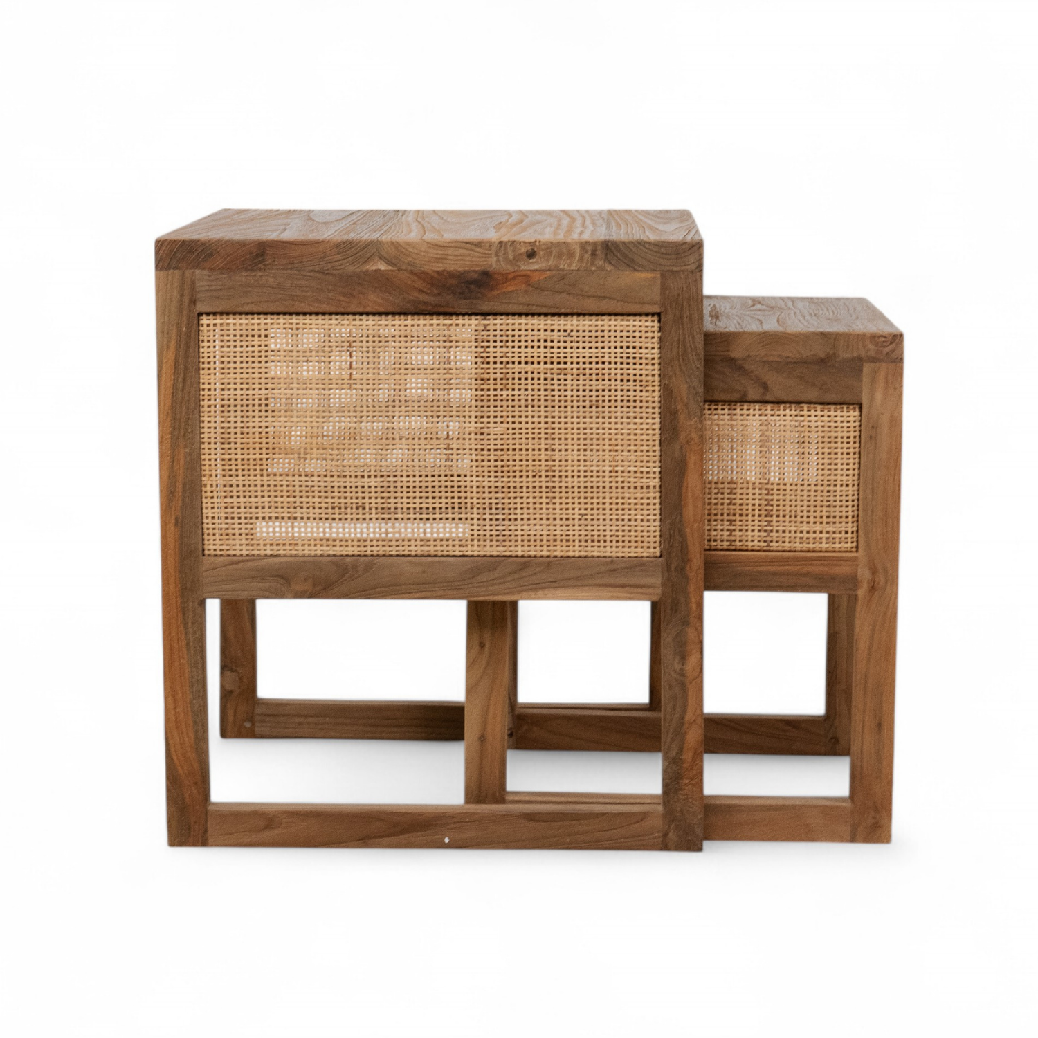 Cannes Rustic Teak Wood Nesting Side Table (Set of 2)