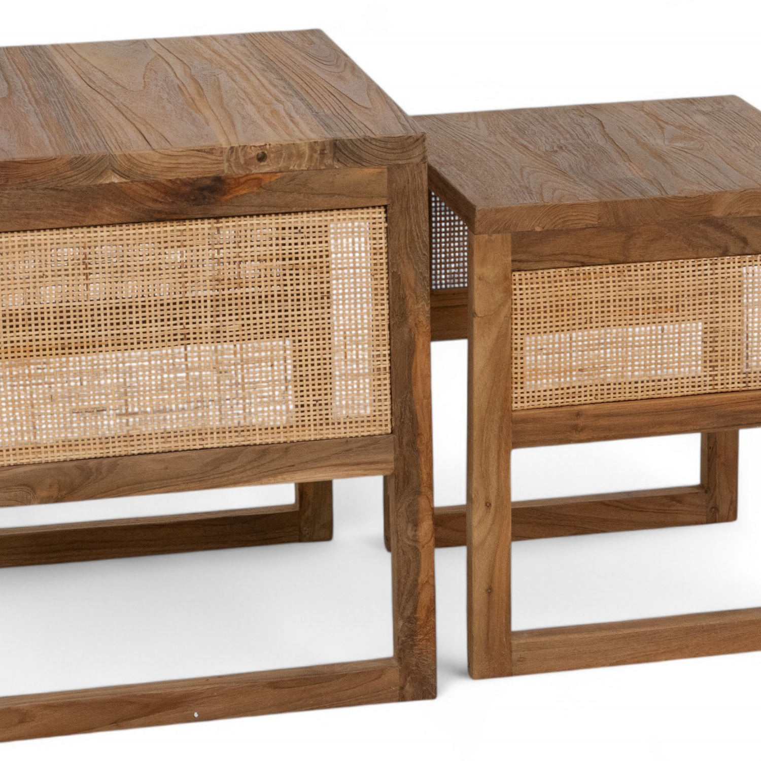Cannes Rustic Teak Wood Nesting Side Table (Set of 2)