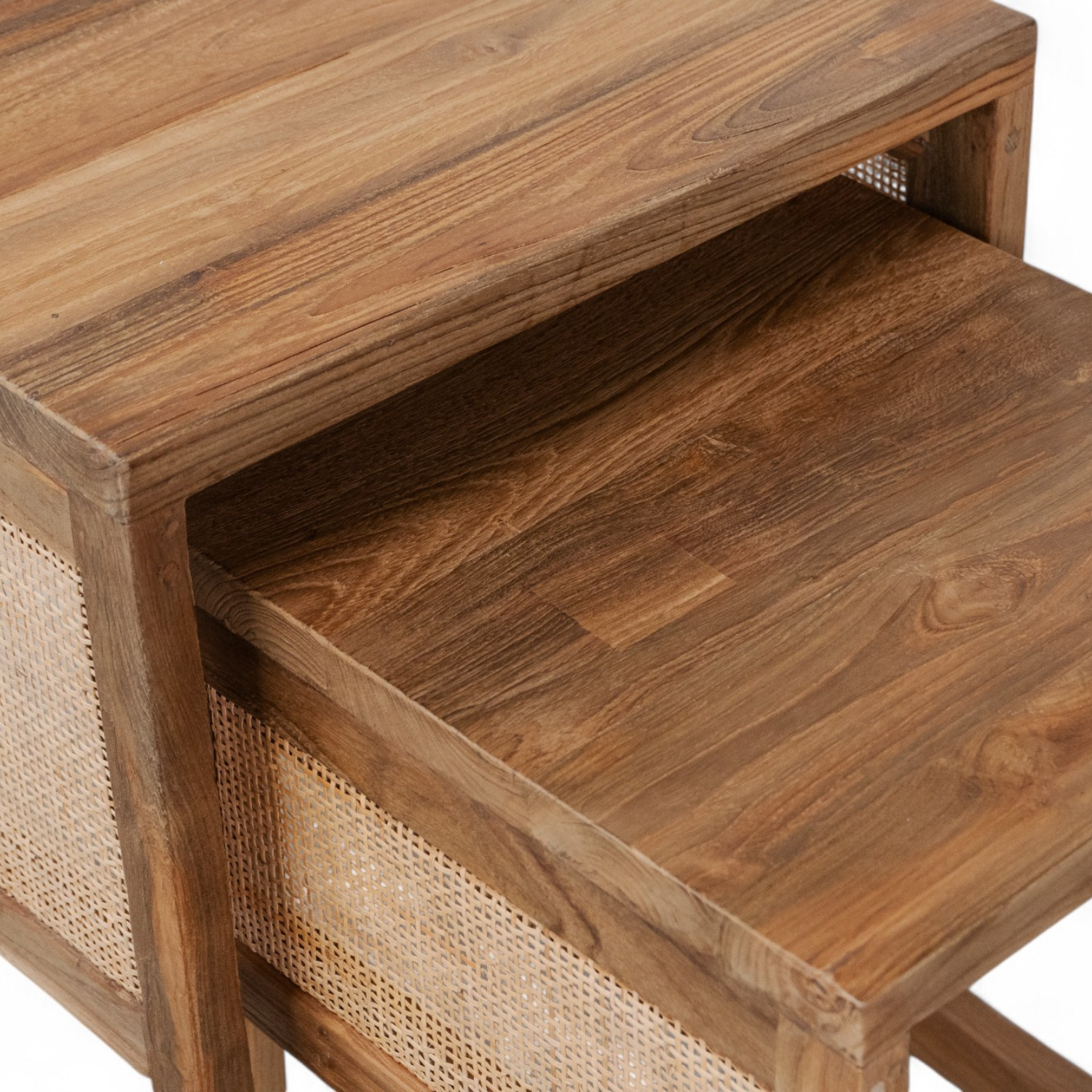 Cannes Rustic Teak Wood Nesting Side Table (Set of 2)