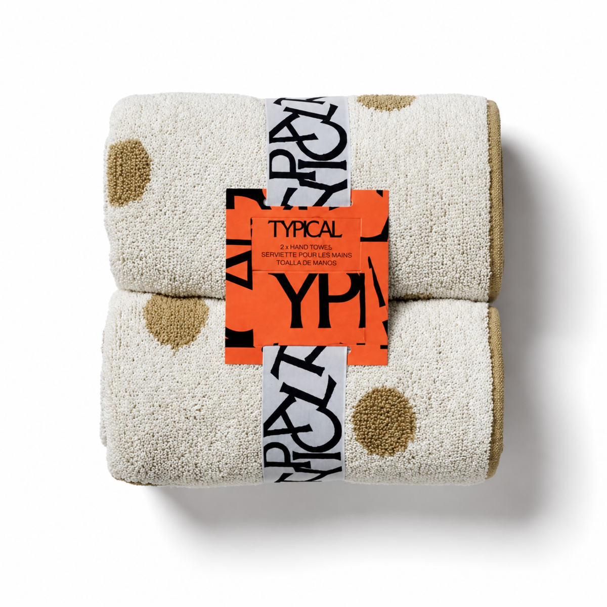 Dotty Cotton Hand Towel (Set of 2) - Khaki/White