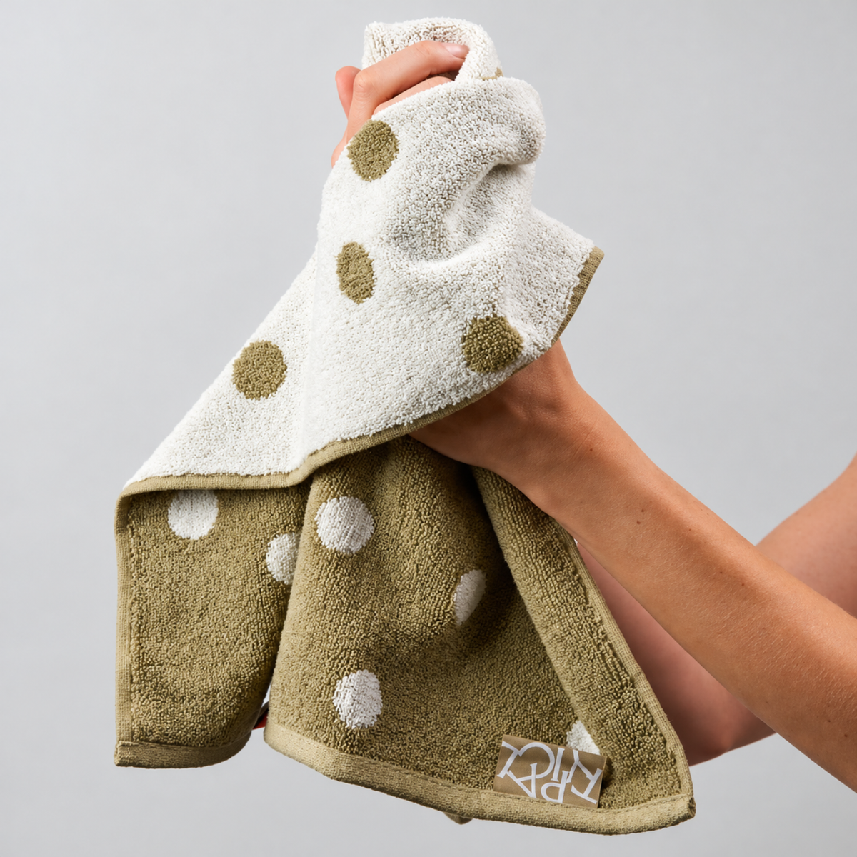 Dotty Cotton Hand Towel (Set of 2) - Khaki/White