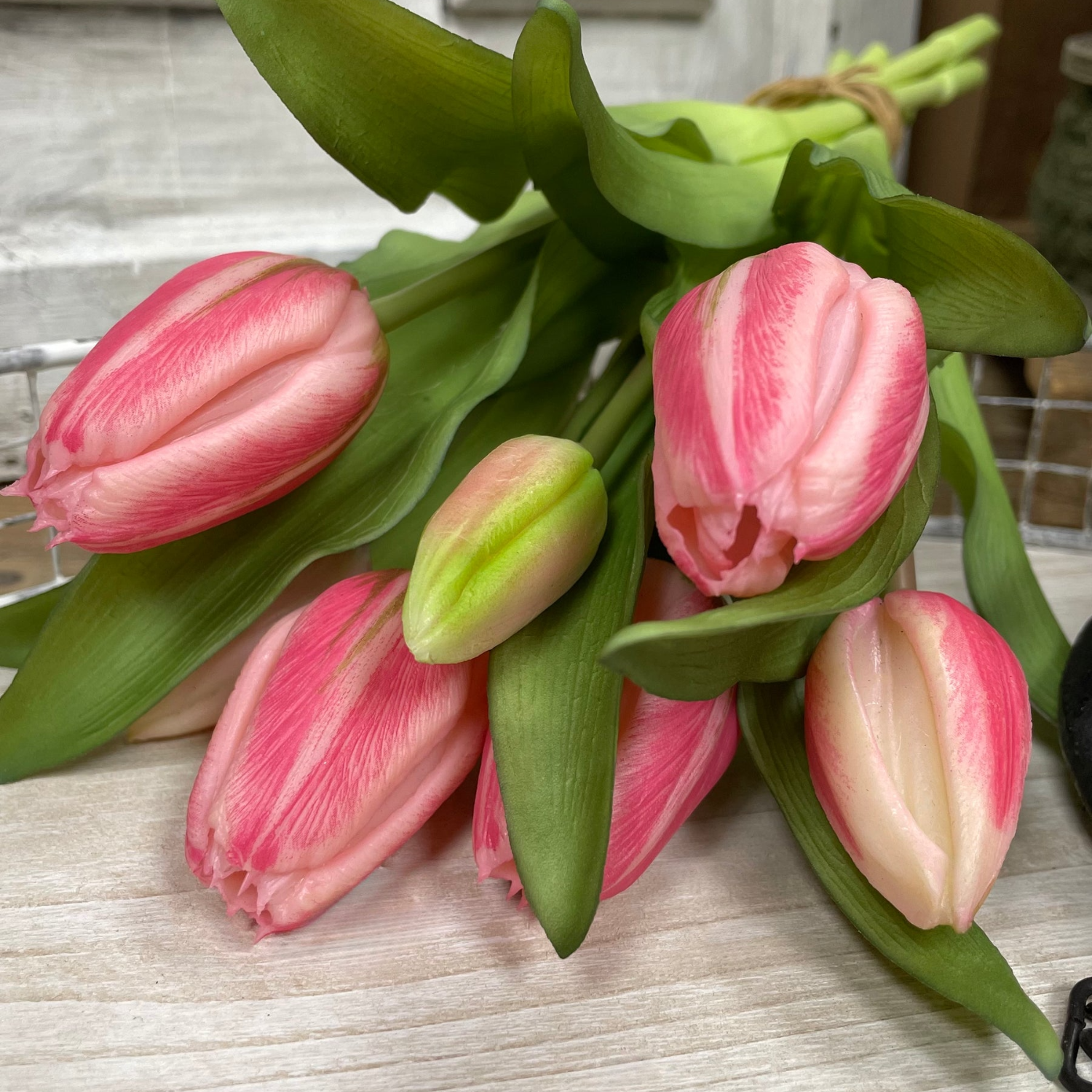 Artificial Fresh Touch Cotton Candy Pink Tulip Bouquet