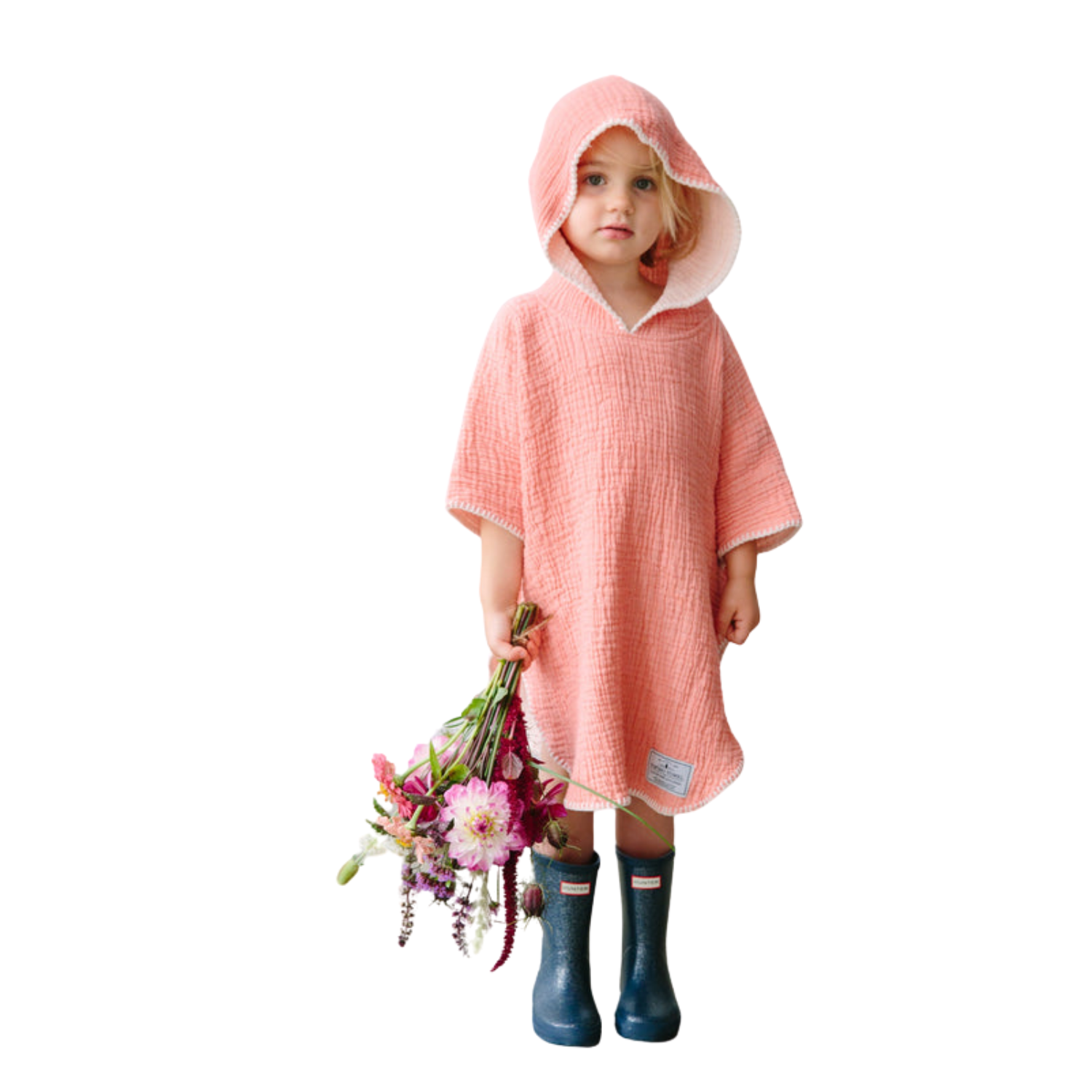 Kids Coral Muslin Cotton Poncho