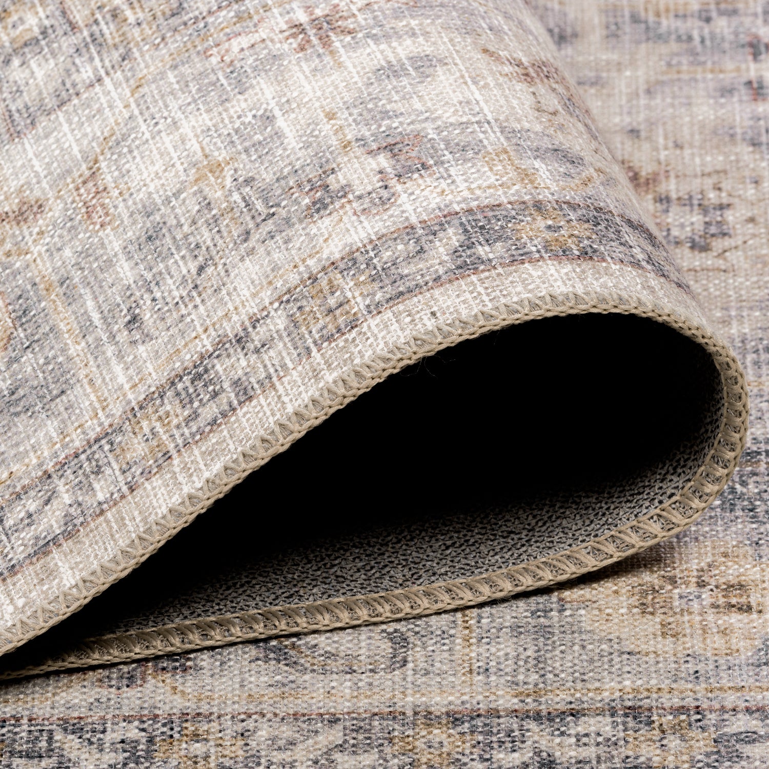 Distressed Dark Heirloom Multi/Burgundy/Black Washable Rug