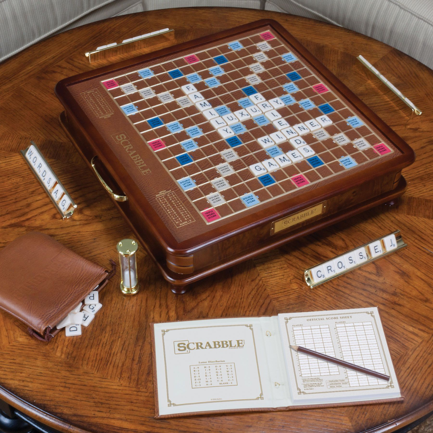 Scrabble Deluxe Wood Cabinet Game Board