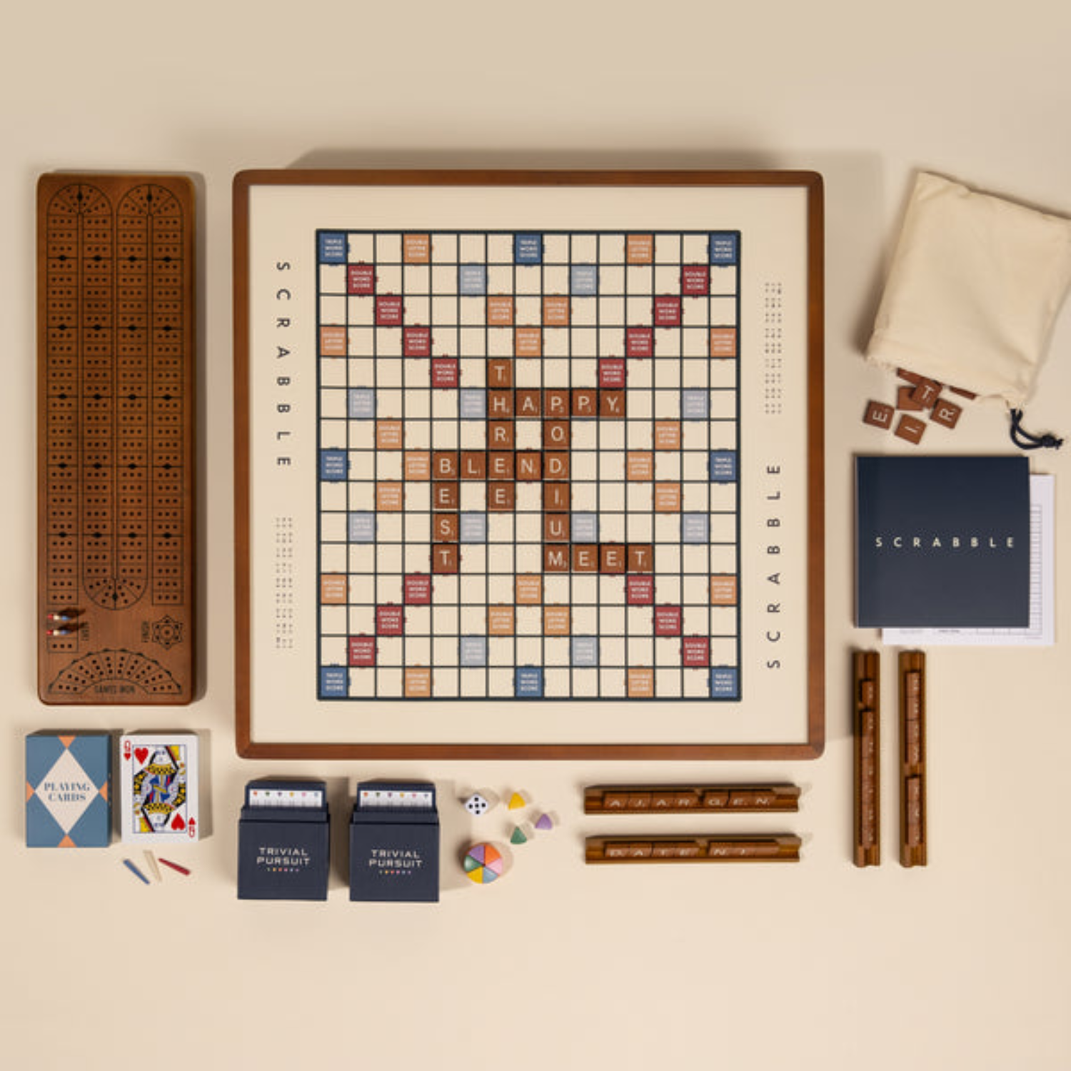 3-in-1 Scrabble/Trivia Pursuit/Cribbage Games