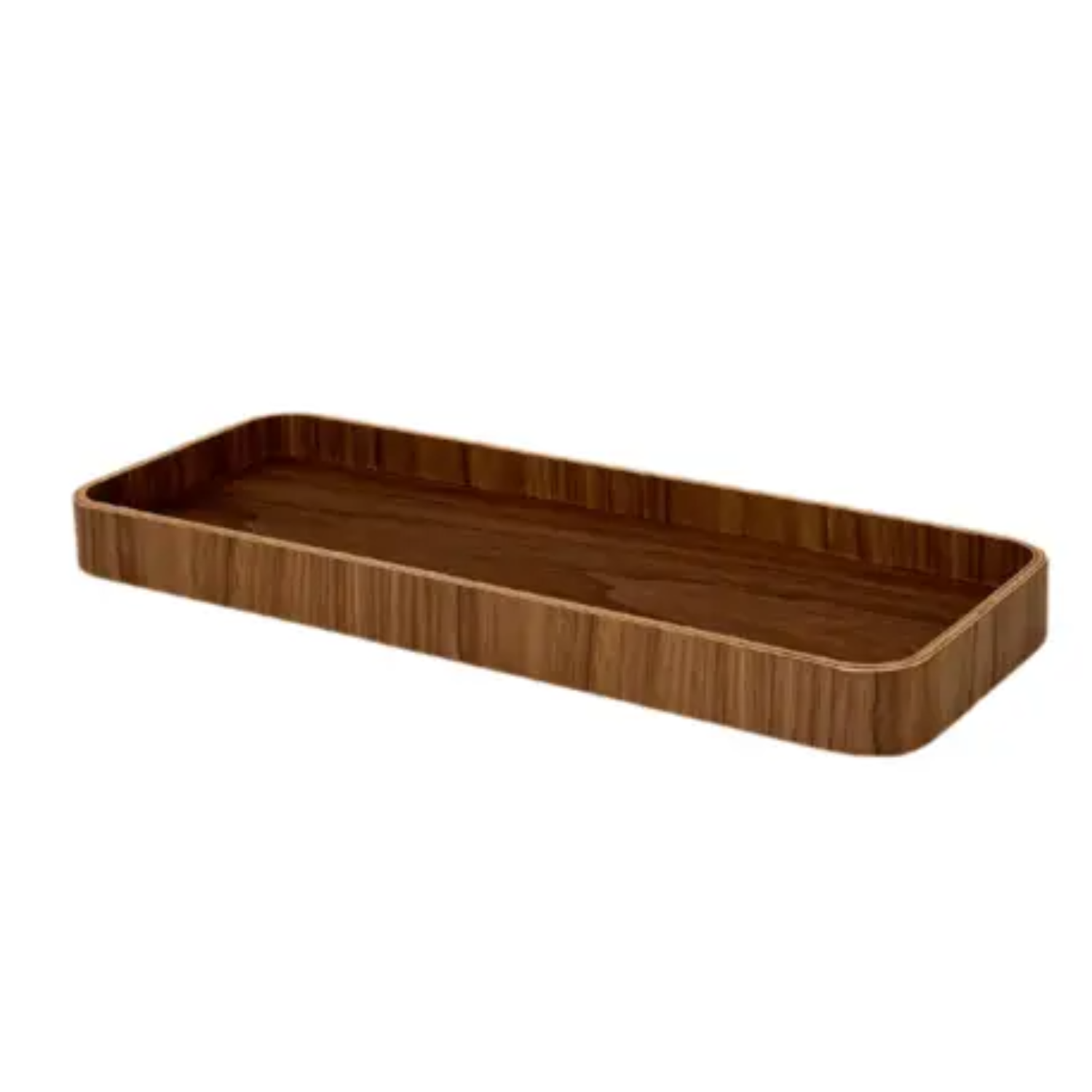 Wooden tray with a wavy texture on a white background