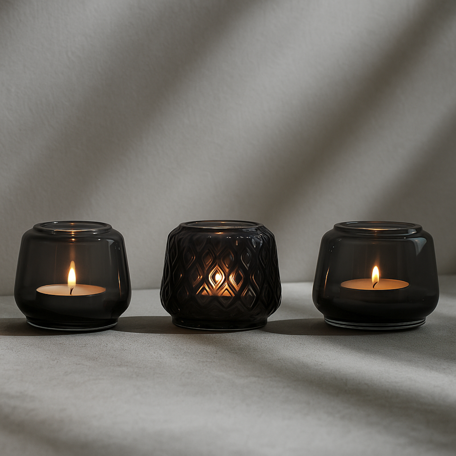 Harmony Smokey Glass Tealight (Set of 3)