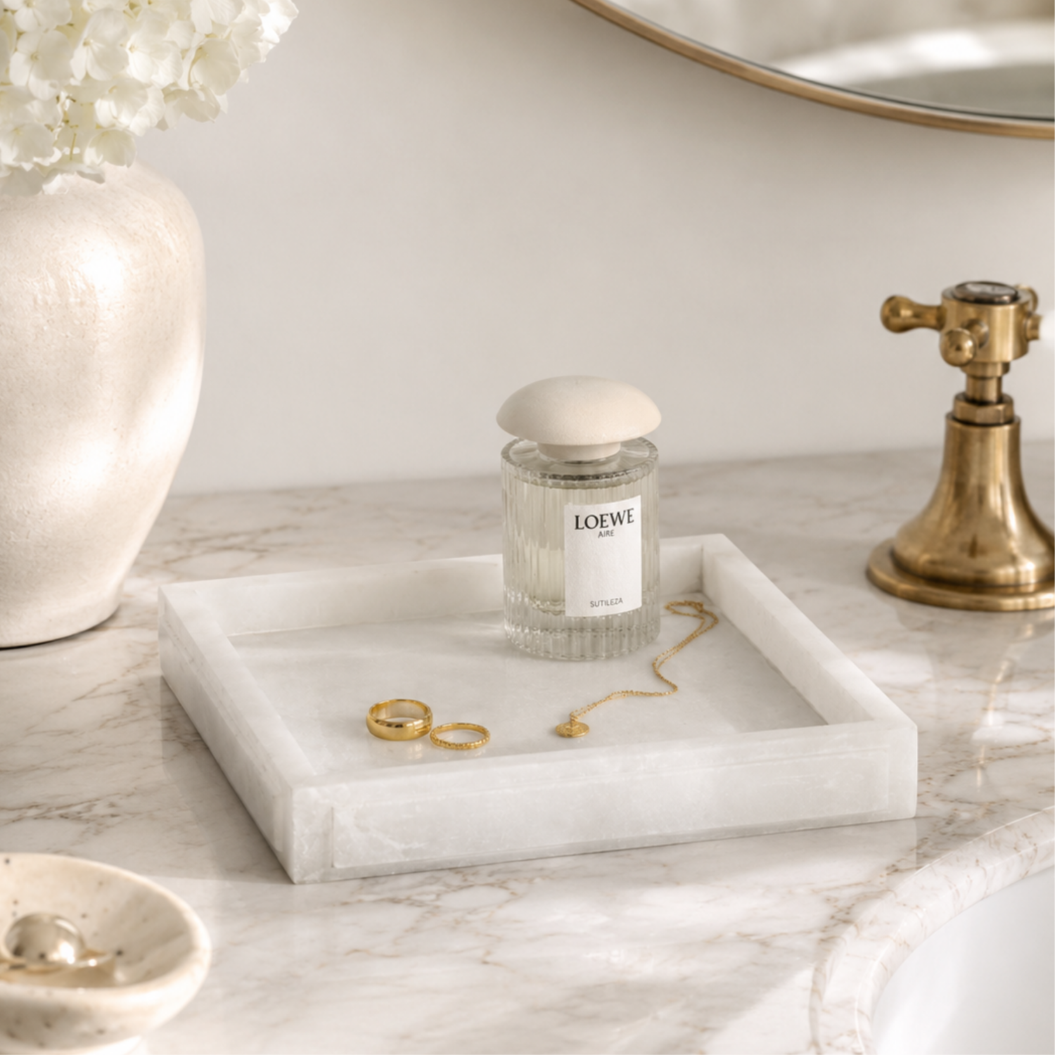 Square White Alabaster Tray