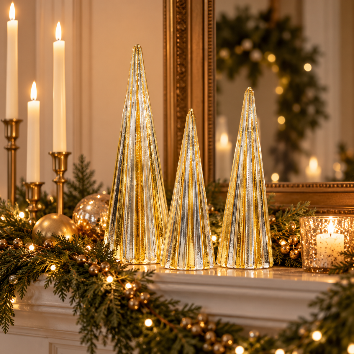 Gilded Metallic Christmas Trees (Set of 3)