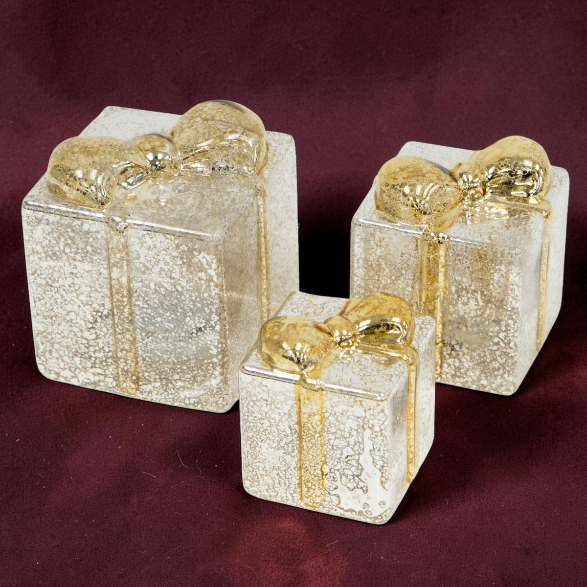Noel Silver/ Gold Mercury Glass Light-Up Presents