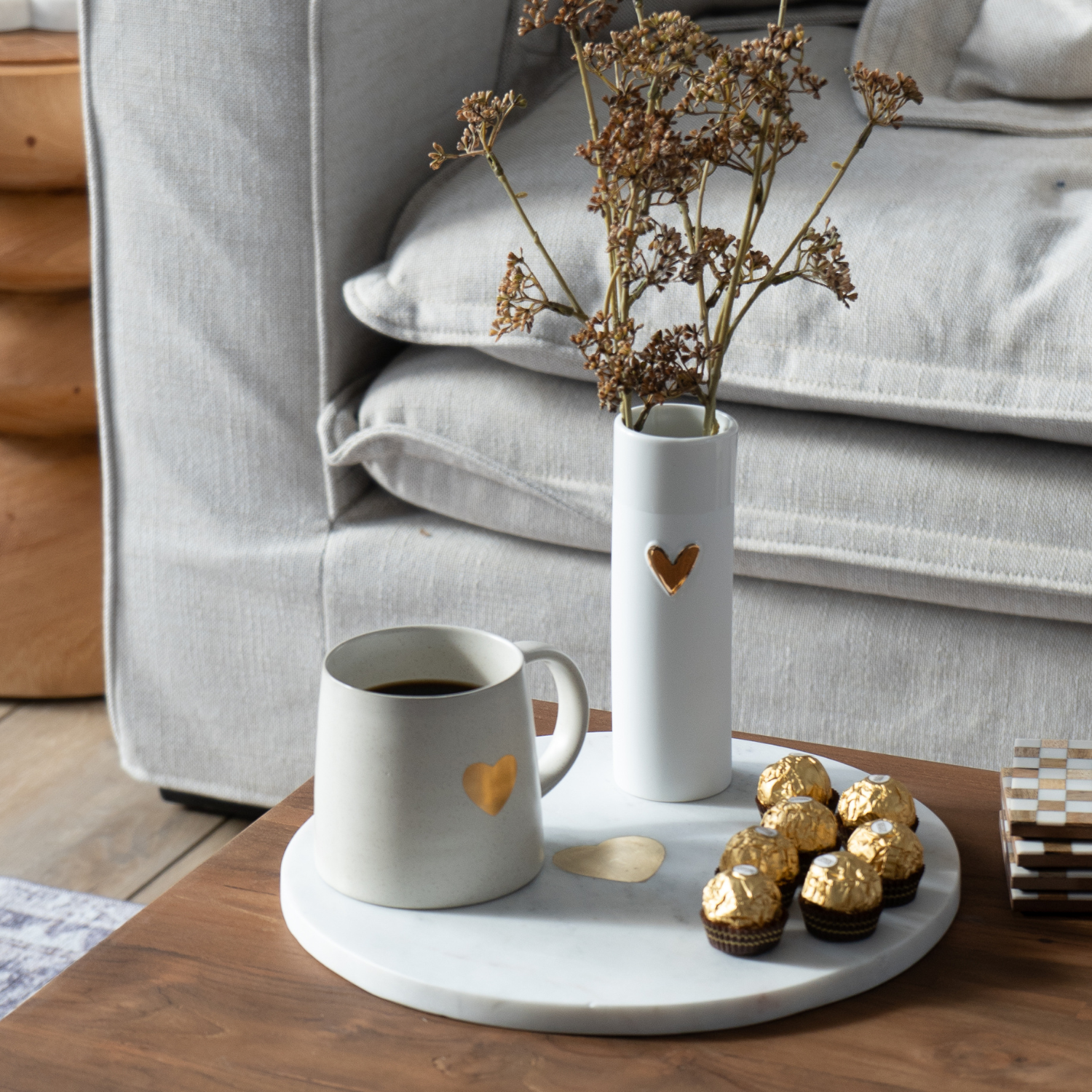 Narrow Gold Heart White Vase