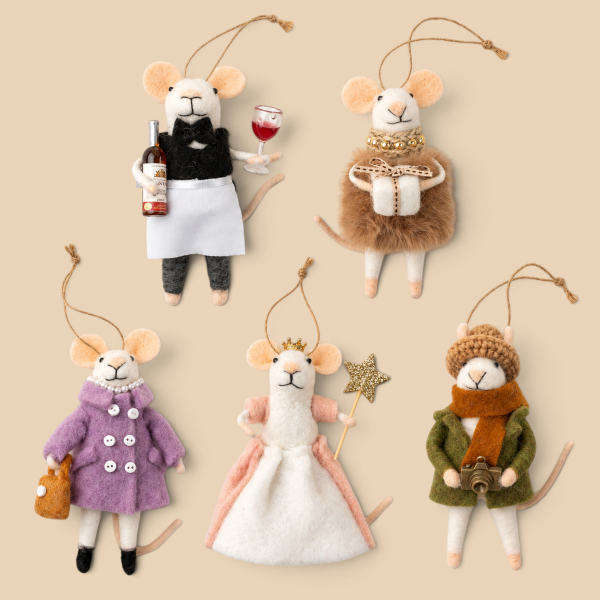 Very Merry Mouse Party Holiday Ornaments (Set of 5)