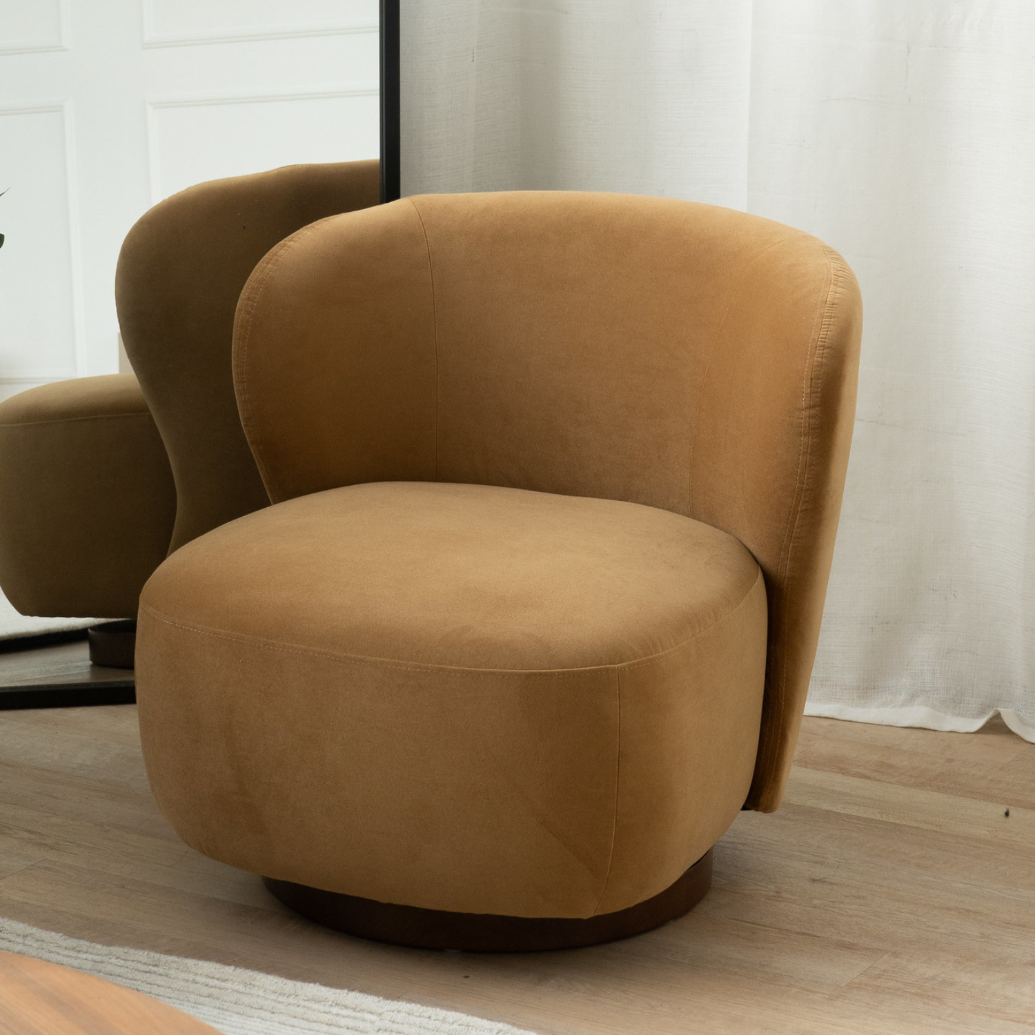 Hygge Swivel Lounge Chair - Ochre Velvet