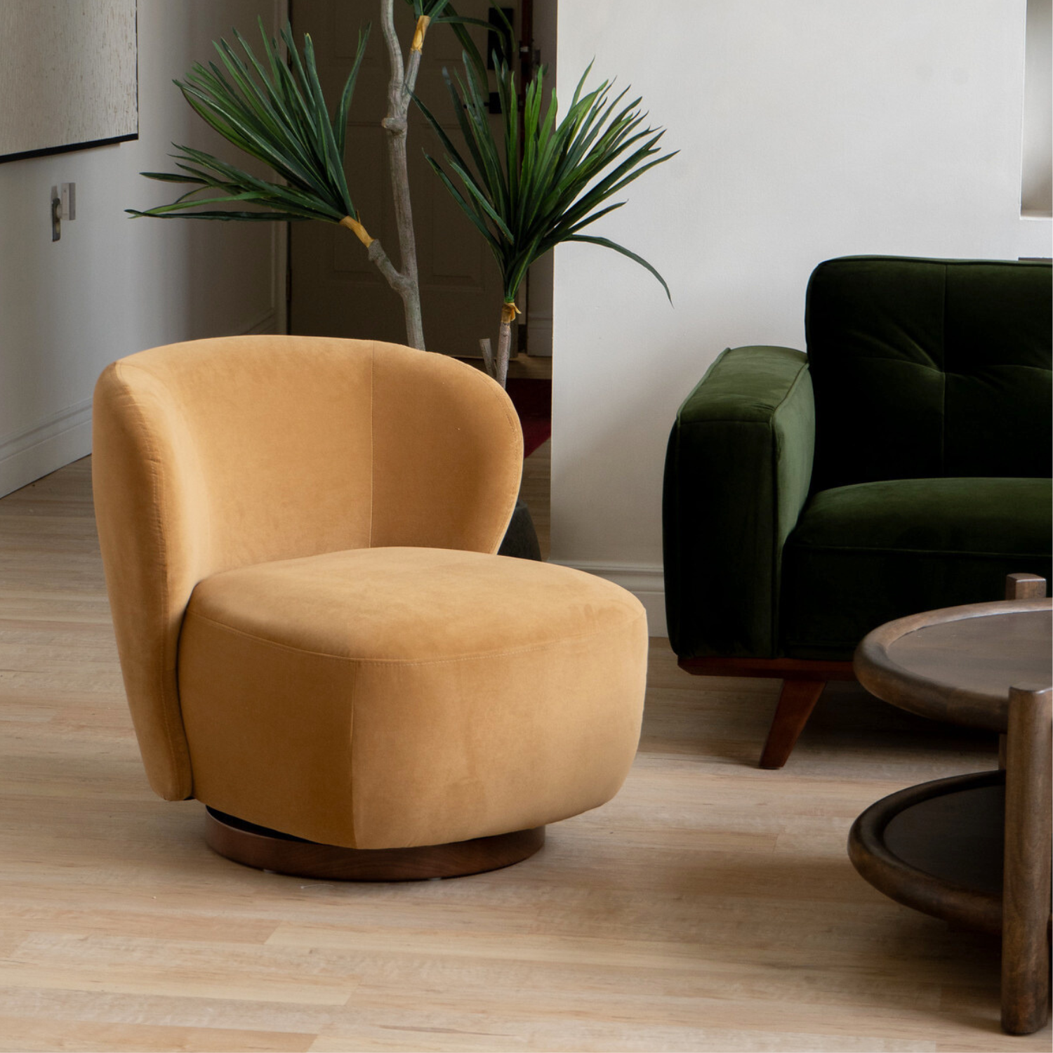 Hygge Swivel Lounge Chair - Ochre Velvet