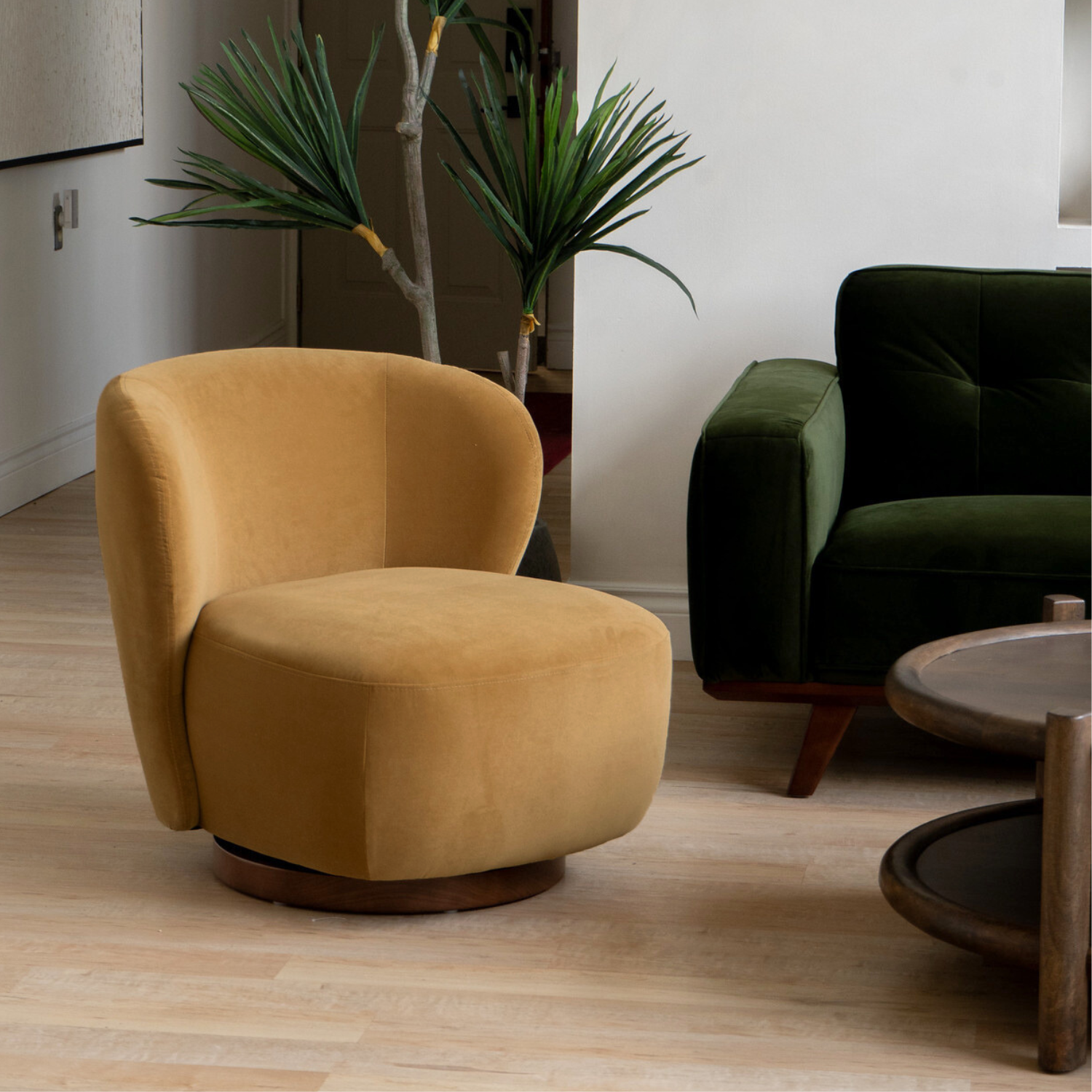 Hygge Swivel Lounge Chair - Ochre Velvet