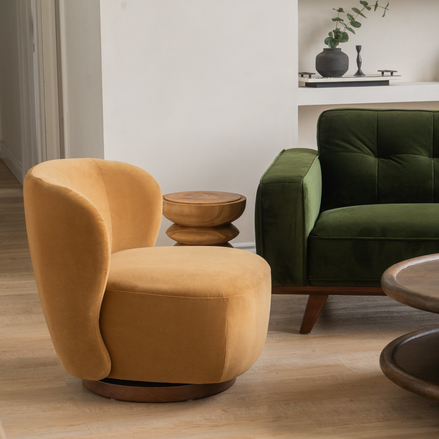 Hygge Swivel Lounge Chair - Ochre Velvet