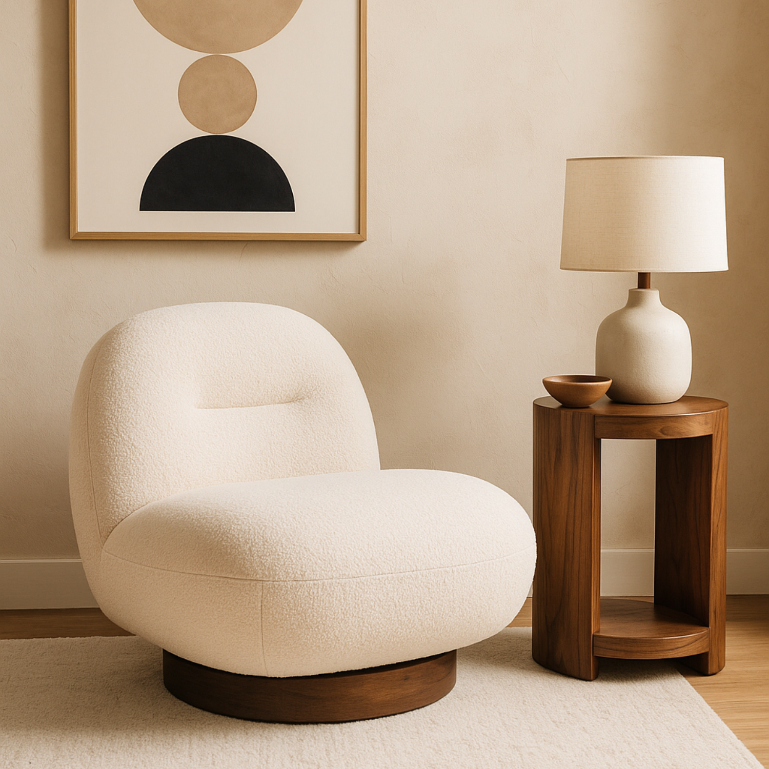 Jacques Swivel Lounge Chair - Ivory Sherpa