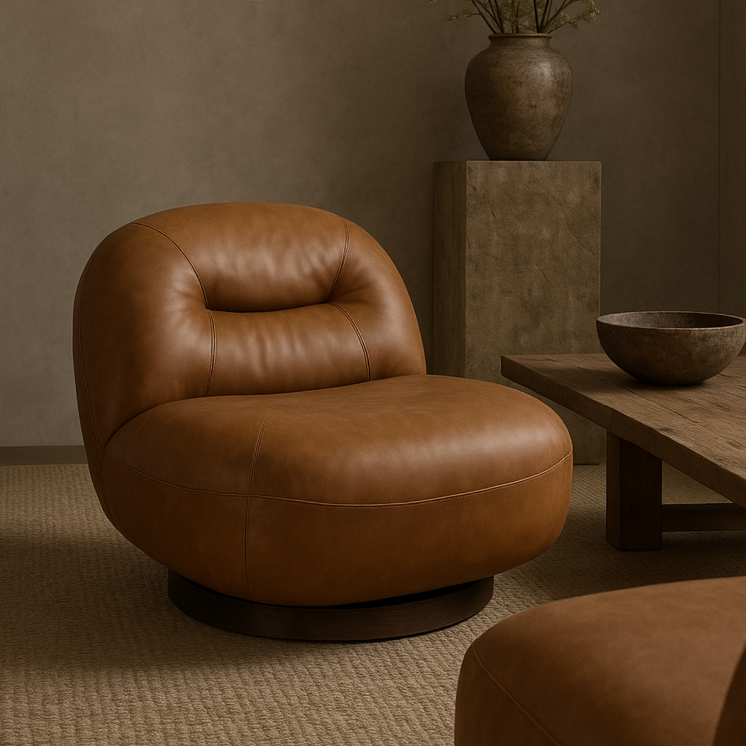 Jacques Swivel Lounge Chair - Distressed Cognac Leather