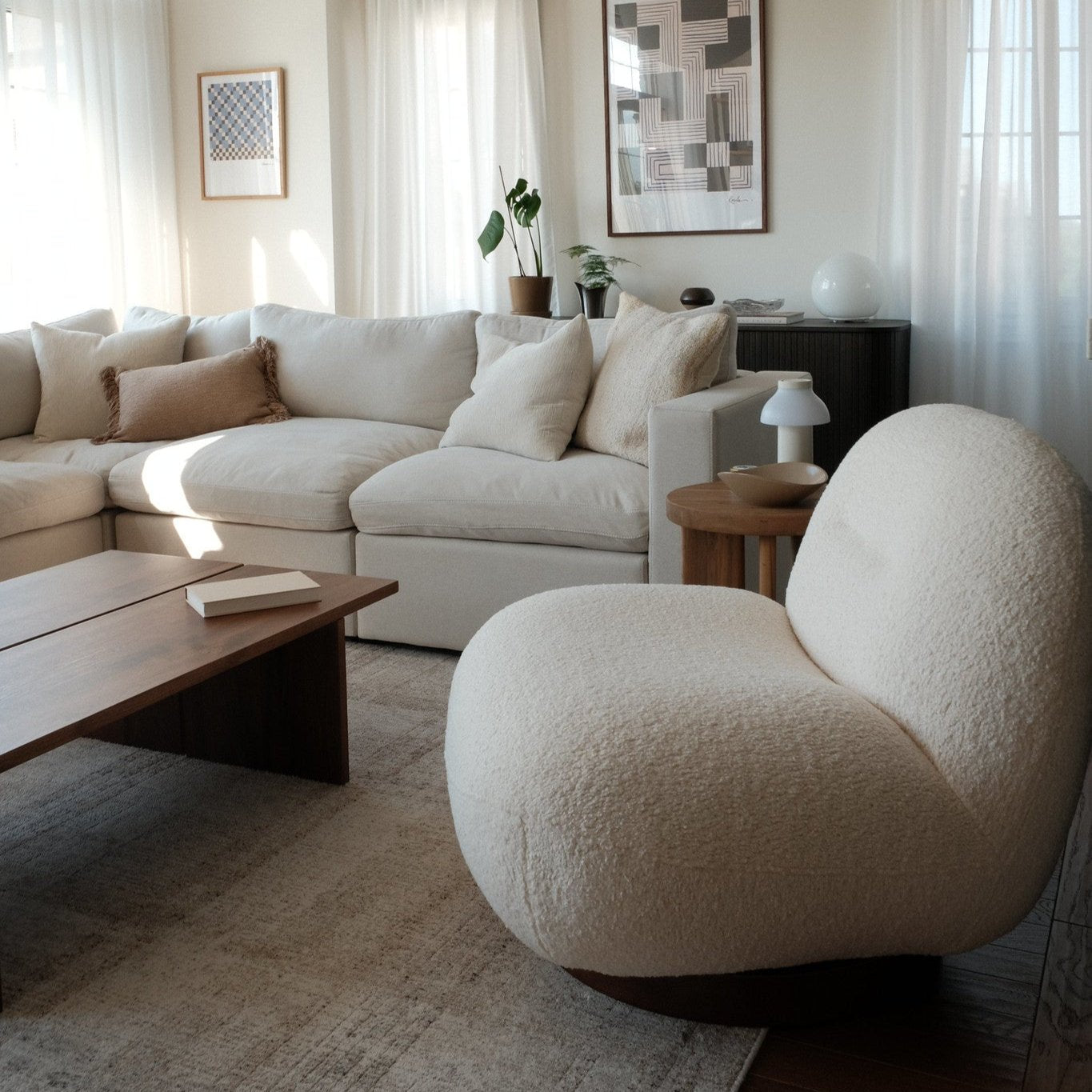 Jacques Swivel Lounge Chair - Ivory Sherpa