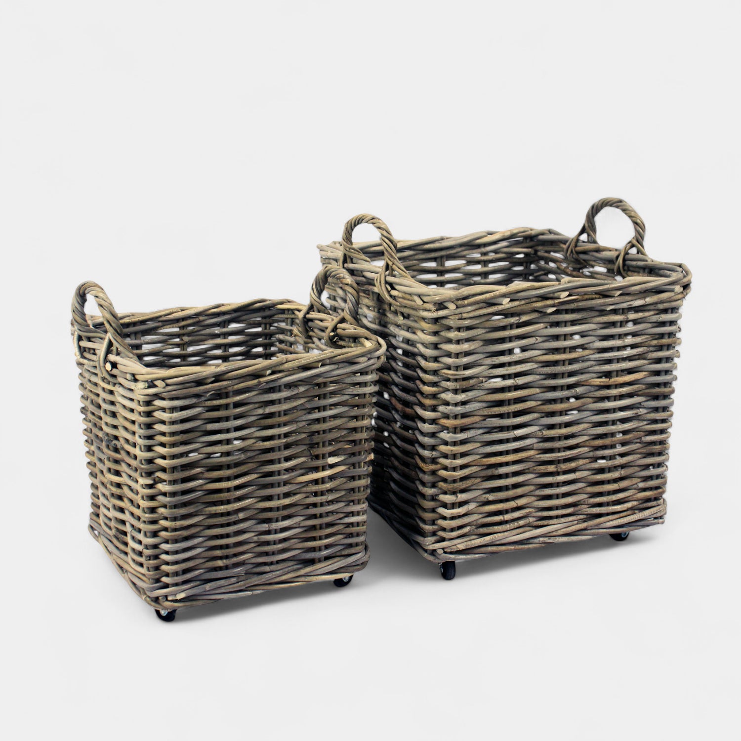 Langley Stackable Rattan Log Basket w/ Wheels