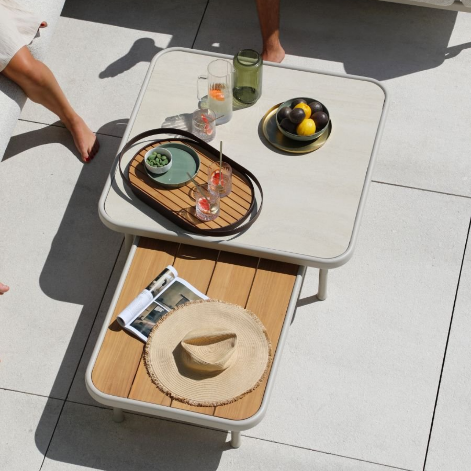 Laval Ceramic/Teak Coffee Table - Beige