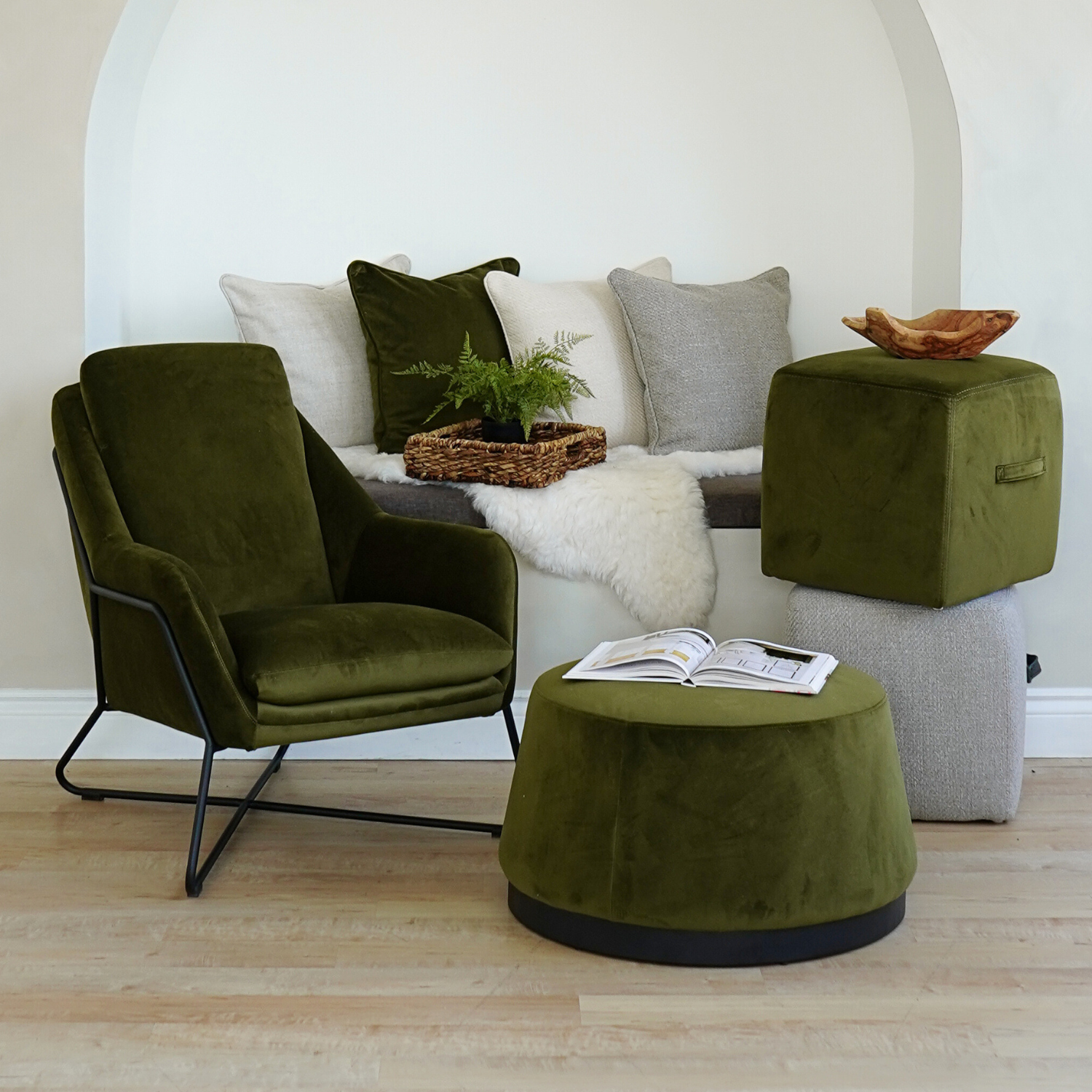 Pop Velvet Round Ottoman