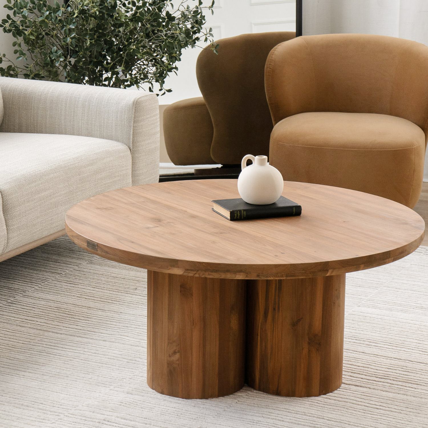 Lotus 39" Indoor Round Teak Coffee Table