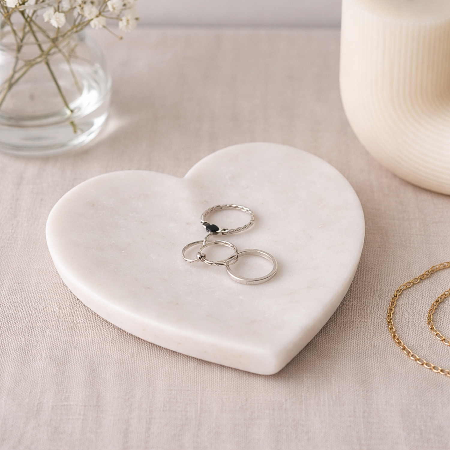 White Marble Heart Dish