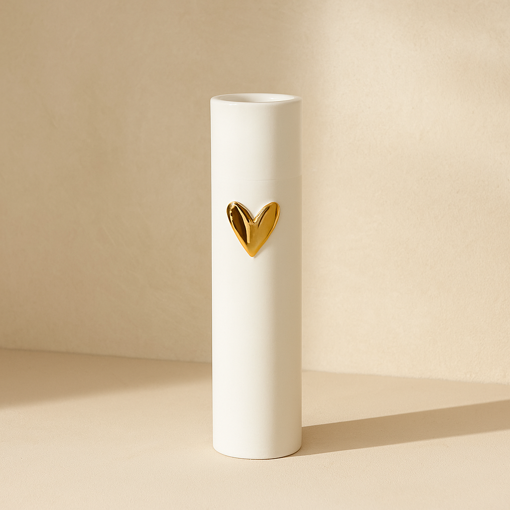 Narrow Gold Heart White Vase