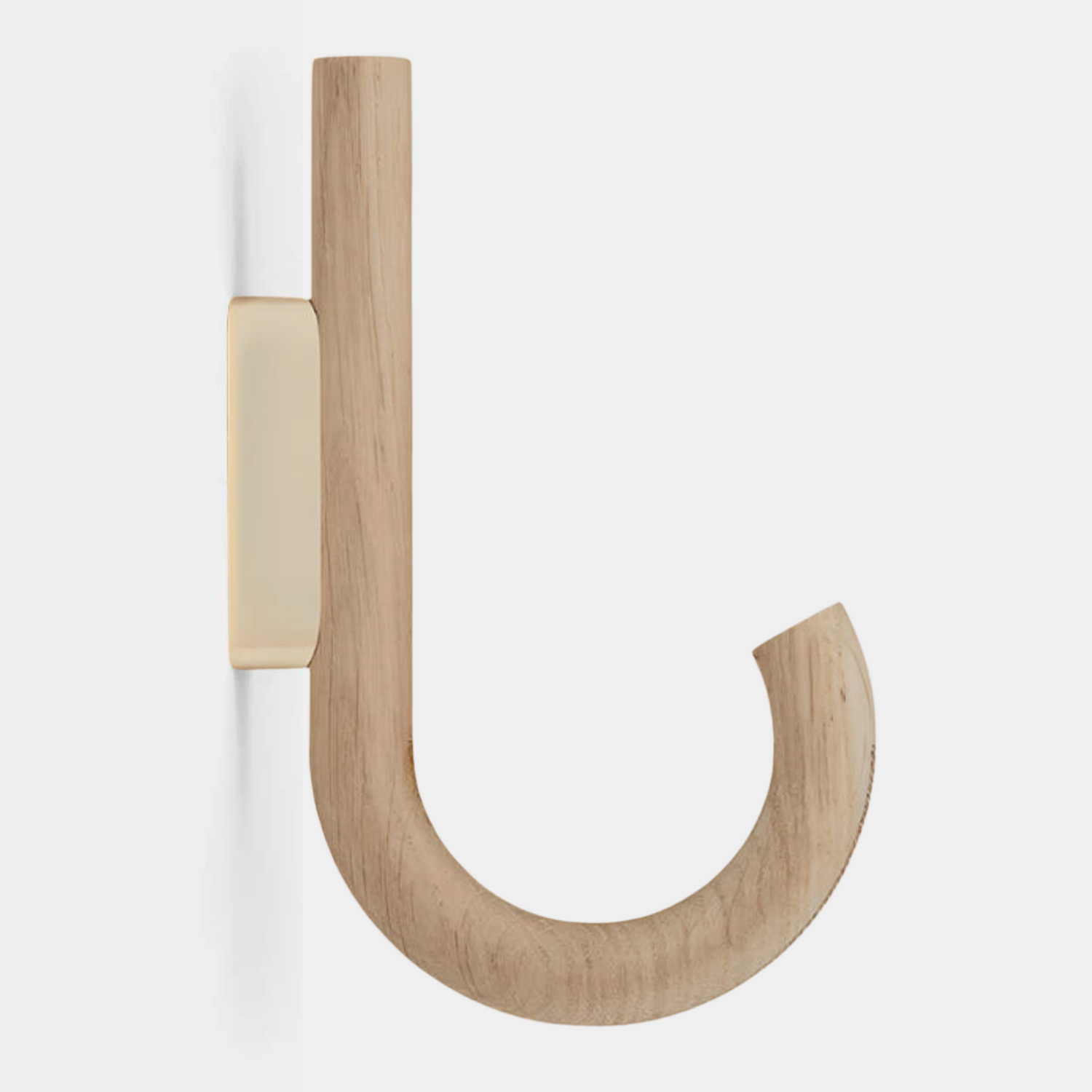 J Curve Oak Brass Wall Hook