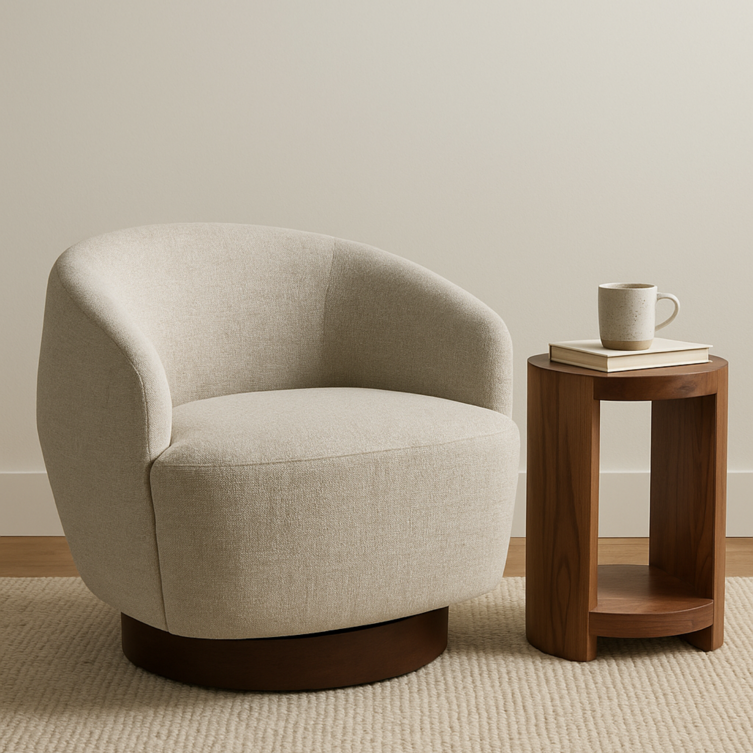 Pod Swivel Lounge Chair - Pebble Sand Chenille