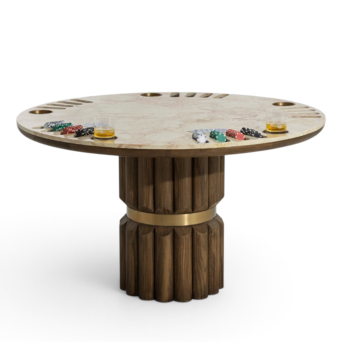 Belmont Poker Table - Crema Breccia Marble