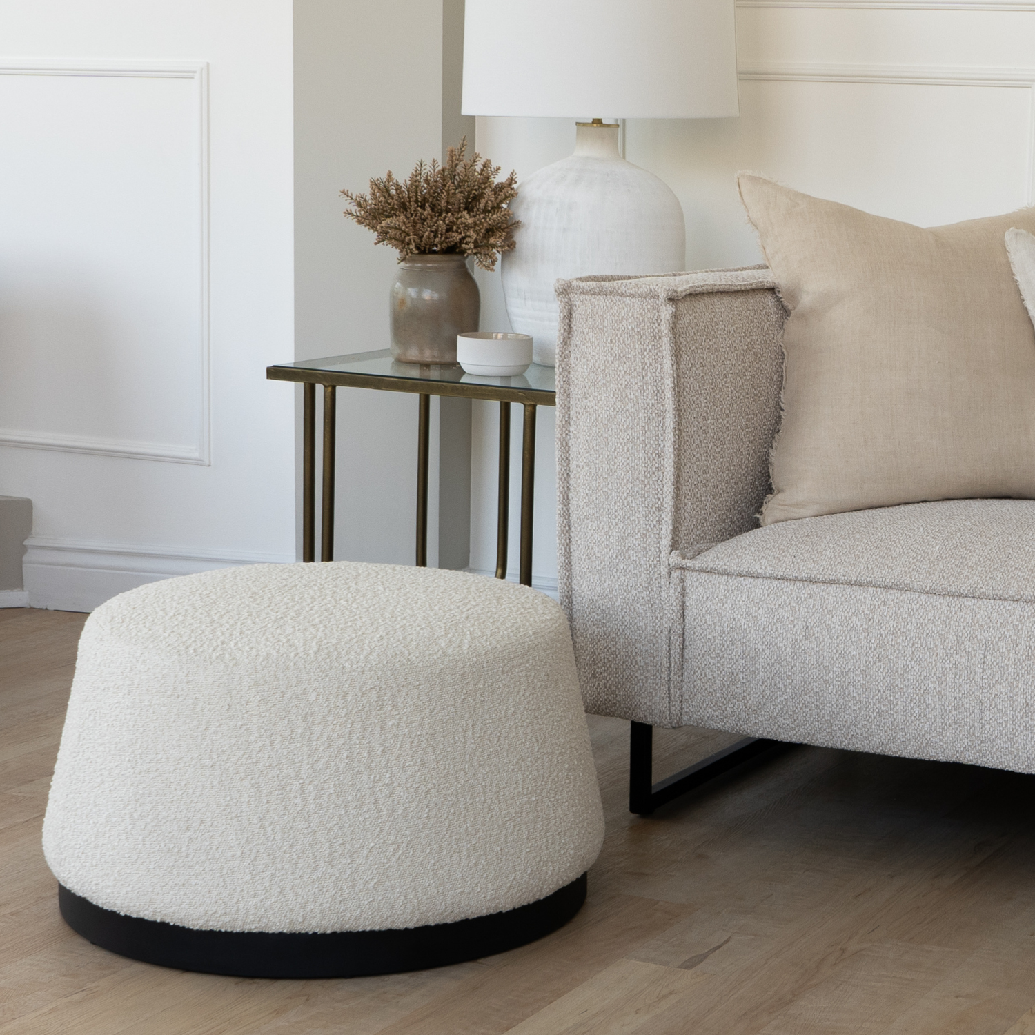 Pop Ivory Boucle Round Ottoman