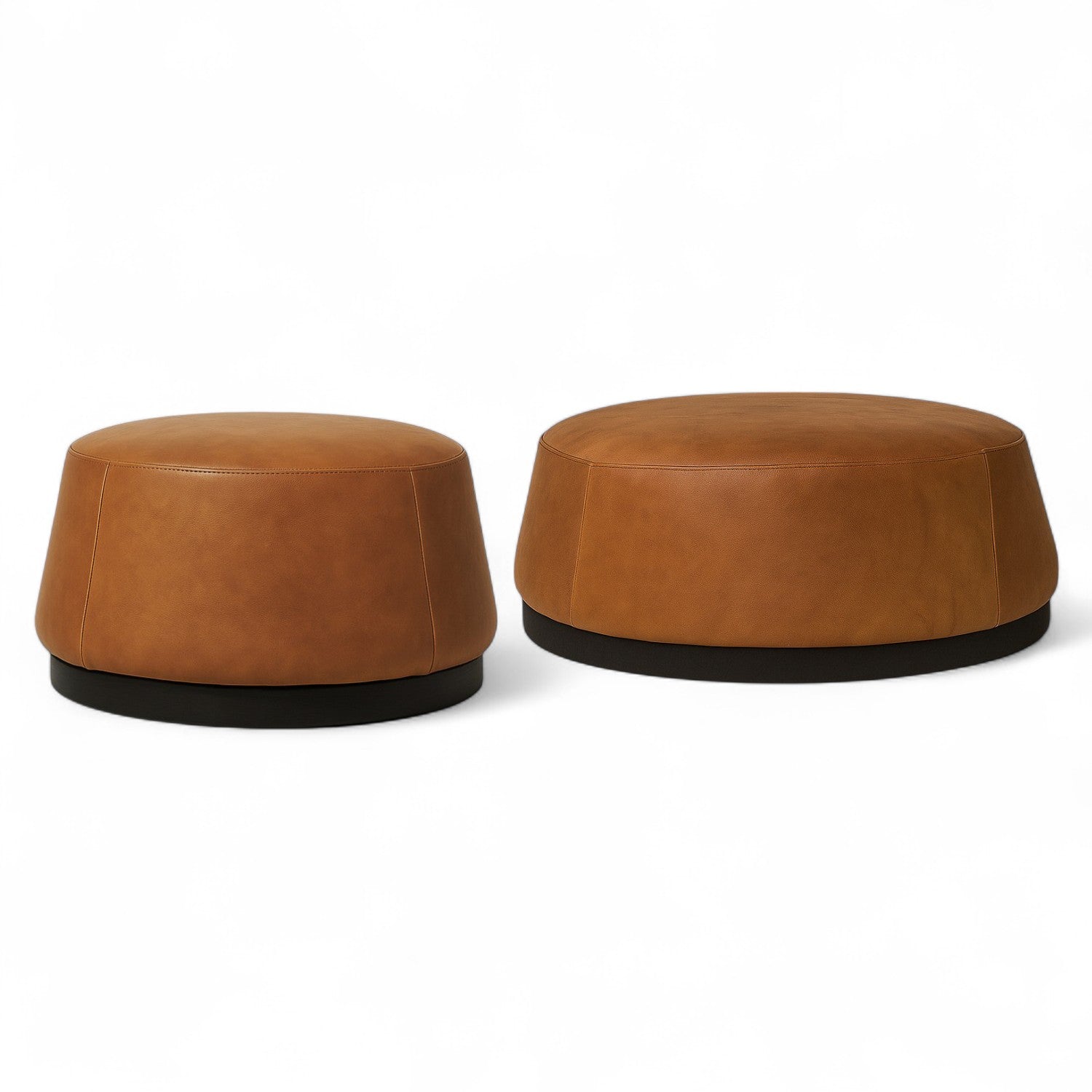 Pop Cognac Leather Round Ottomans