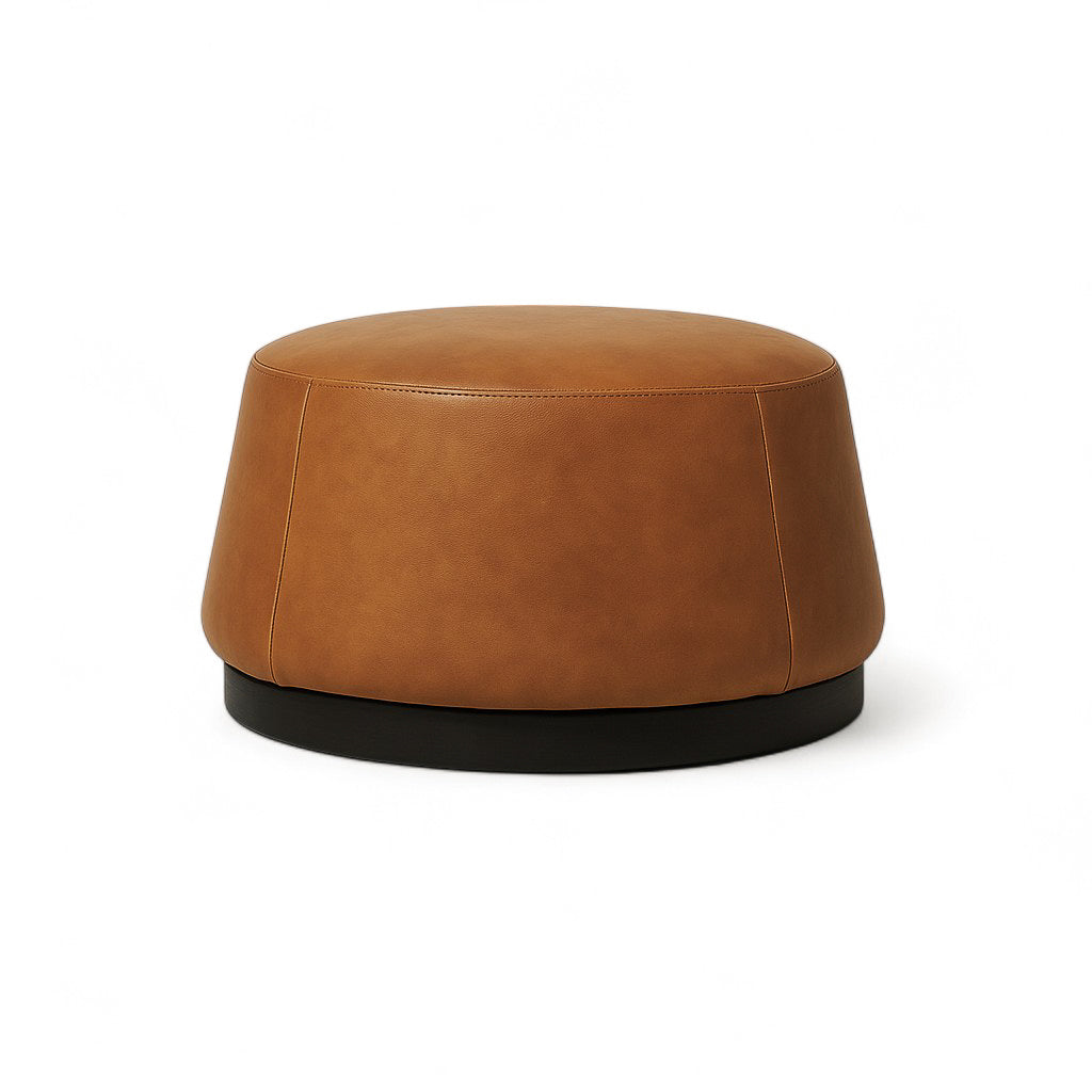 Pop Cognac Leather Round Ottomans