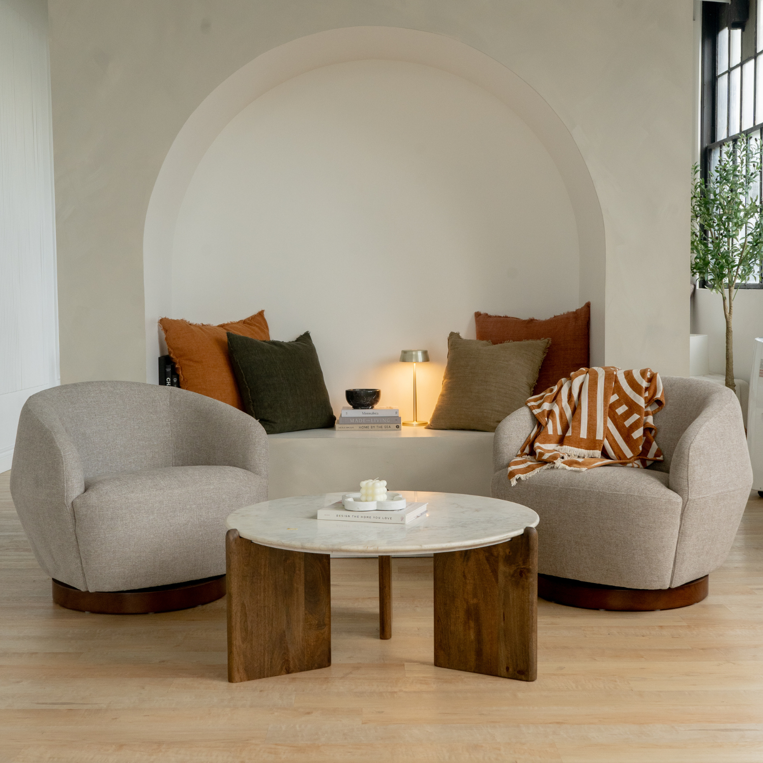 Pod Swivel Lounge Chair - Pebble Sand Chenille