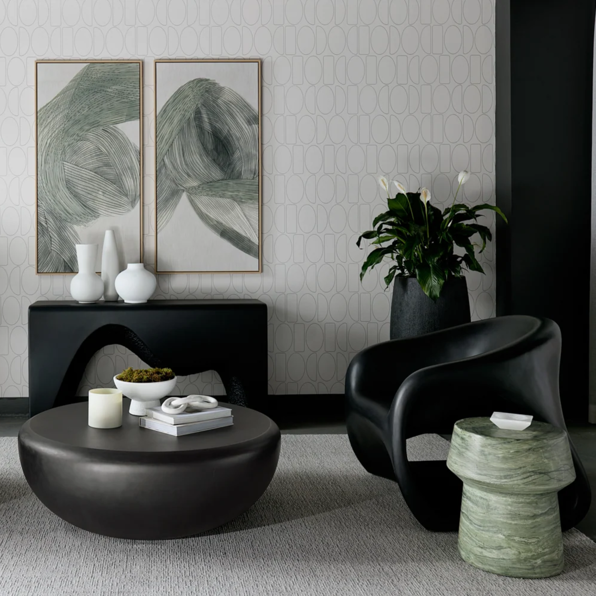 Quarry Round Concrete Side Table - Sage Green
