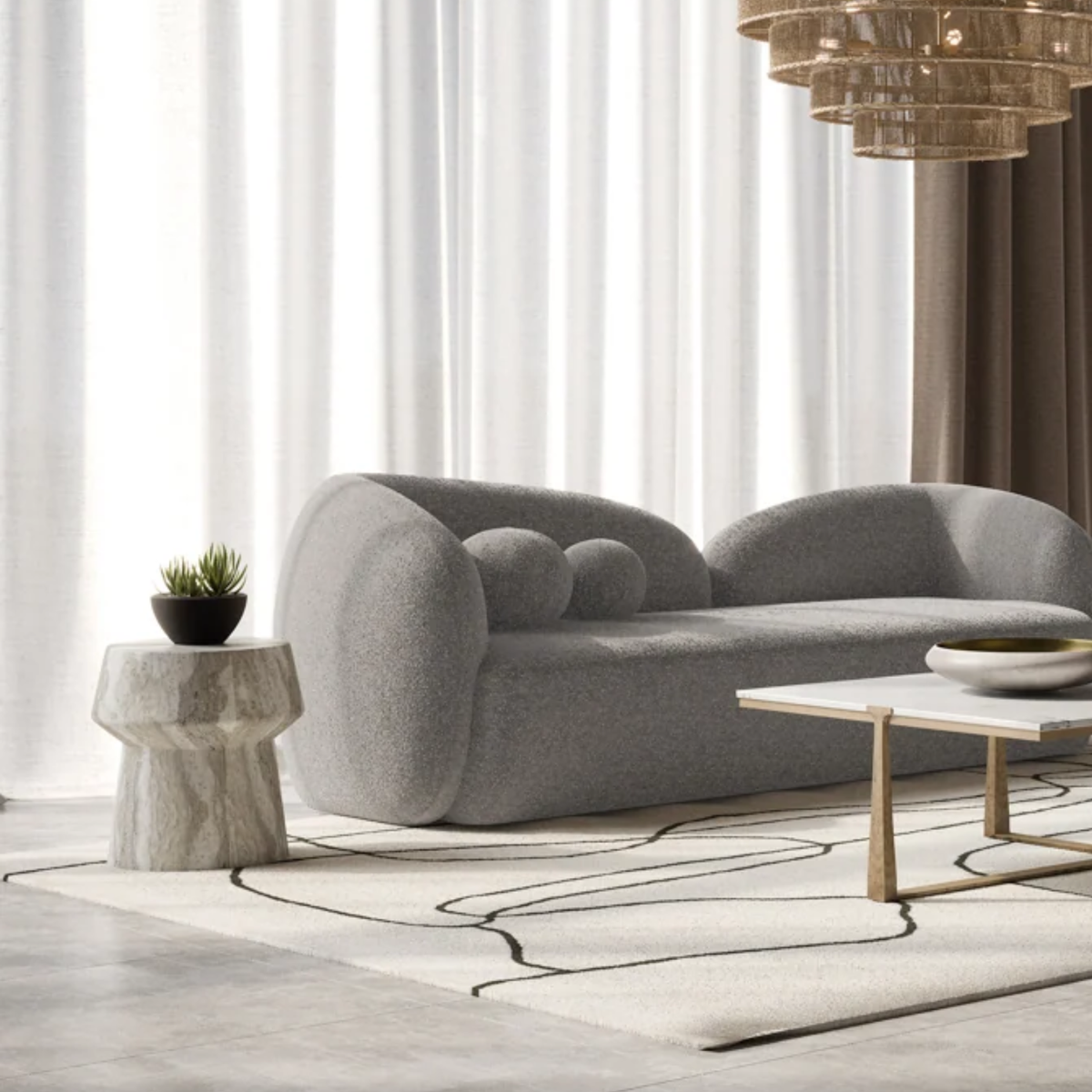 Quarry Round Concrete Side Table - Sand Marble