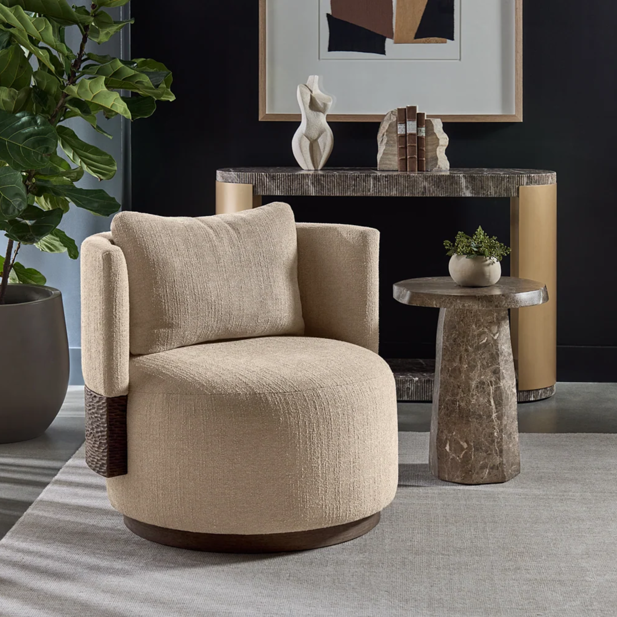 Quarry Round Concrete Side Table - Dark Emperador