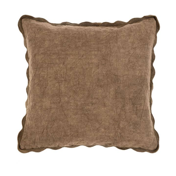 Distressed Scallop Linen Toss Pillow- Mink