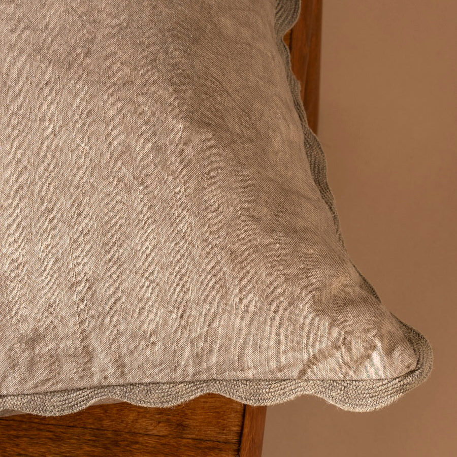 Distressed Scallop Linen Toss Pillow- Mink