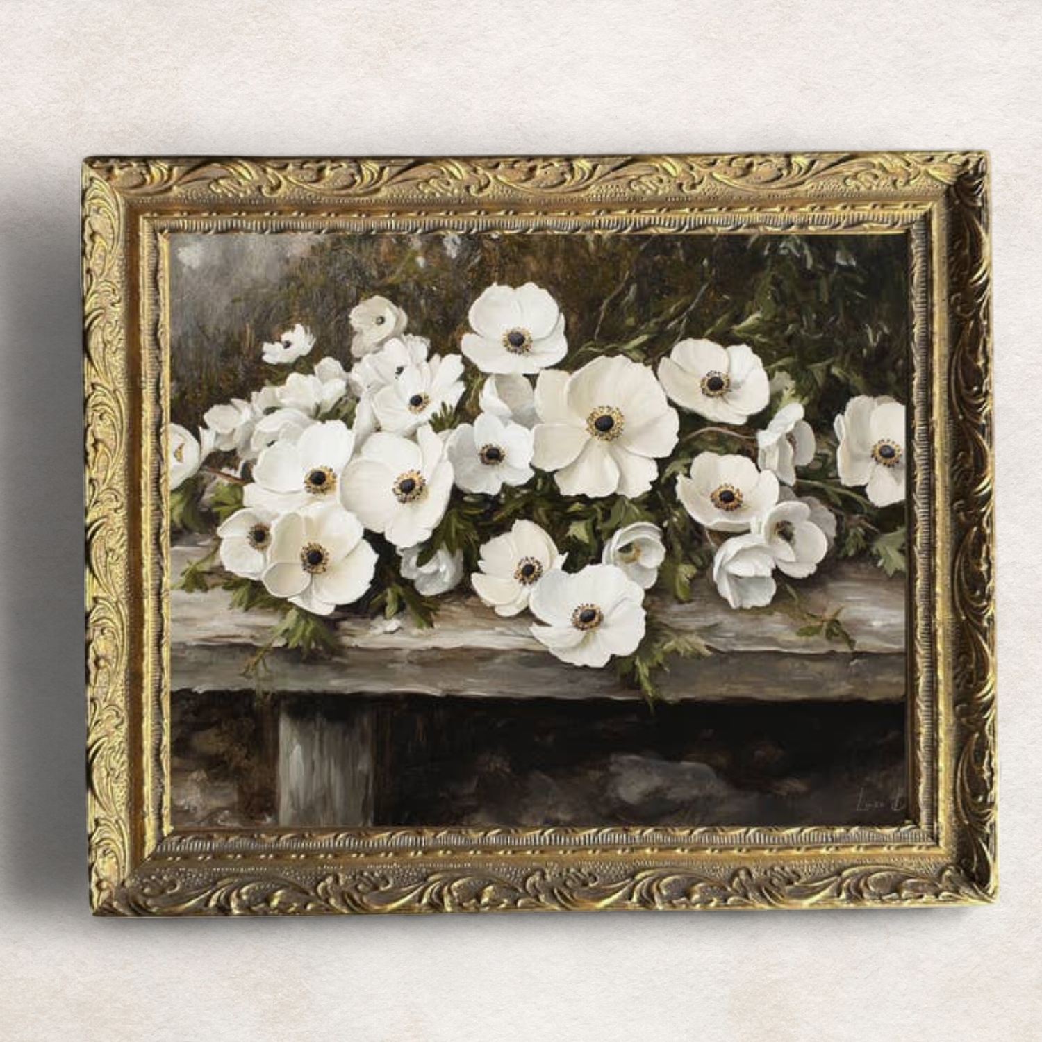 White Petals French Brass Framed Wall Art