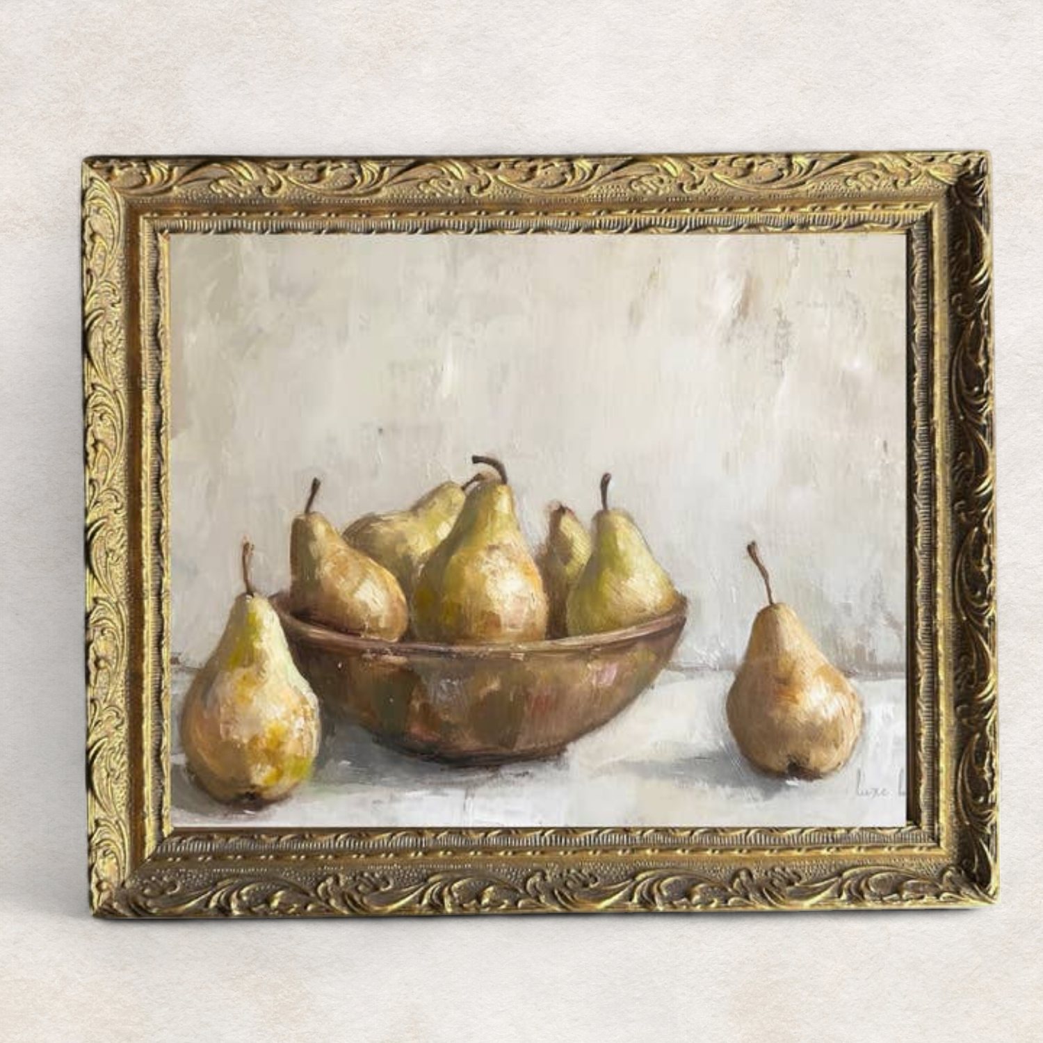 Watercolour Pears Still Life French Brass Framed Wall Art