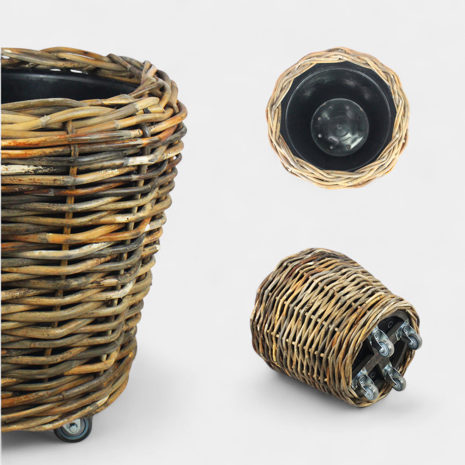 Sudbury Rattan Plant Baskets w/ Wheels