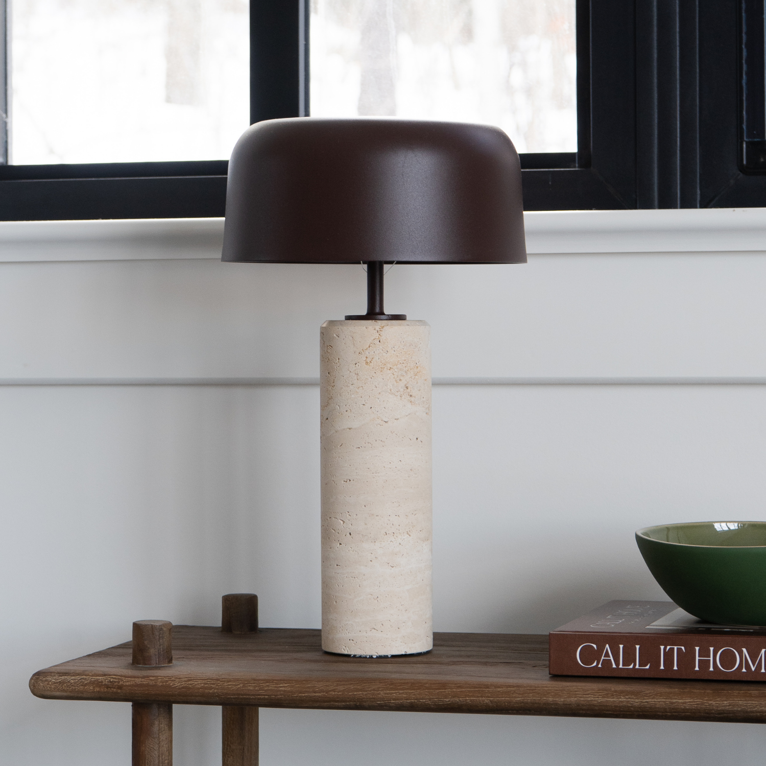 Lumiere Dome Rechargeable/Solar Lamp - Cocoa/Travertine