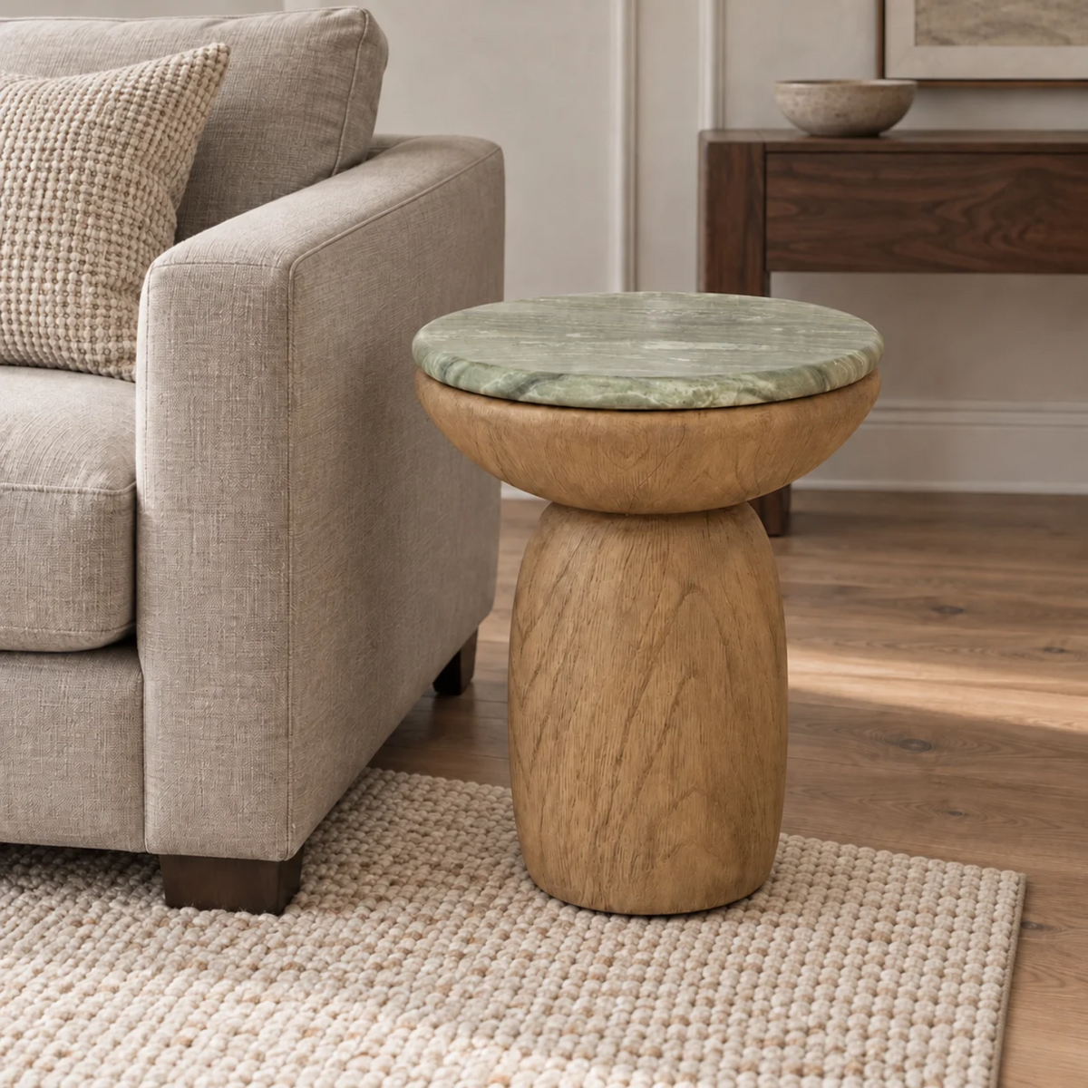 Truffle Concrete Side Table - Sage Green